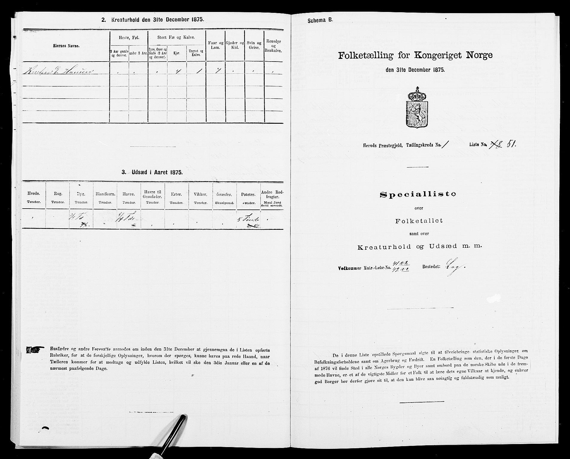 SAK, 1875 census for 1039P Herad, 1875, p. 144