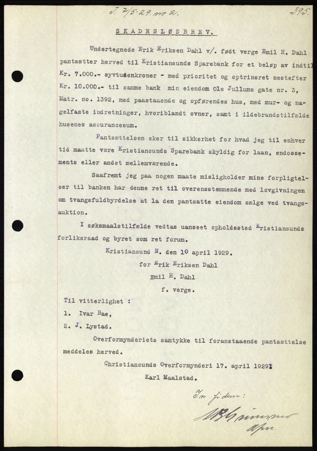 Kristiansund byfogd, AV/SAT-A-4587/A/27: Mortgage book no. 22, 1928-1929, Deed date: 07.05.1929