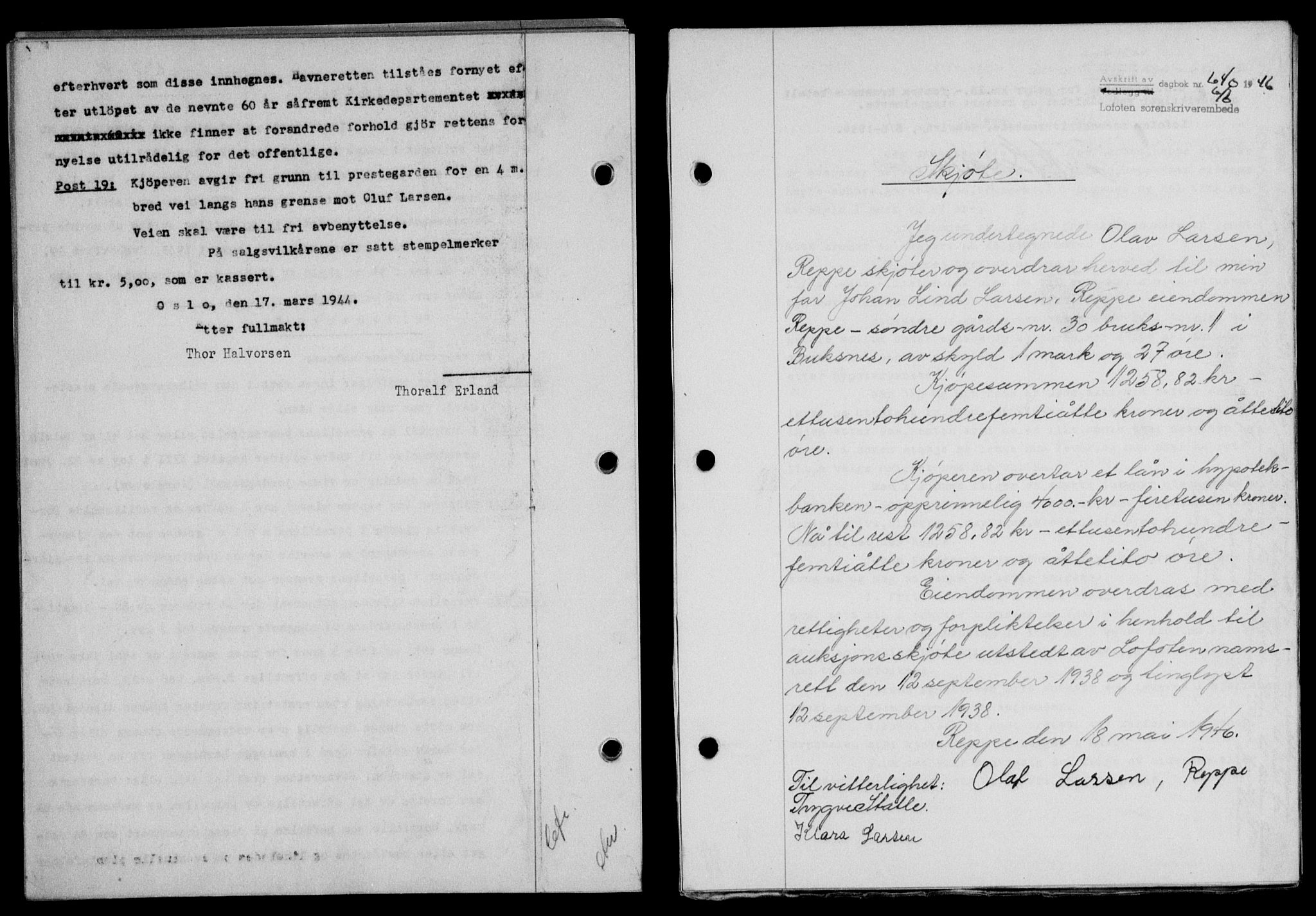 Lofoten sorenskriveri, SAT/A-0017/1/2/2C/L0014a: Mortgage book no. 14a, 1946-1946, Diary no: : 640/1946