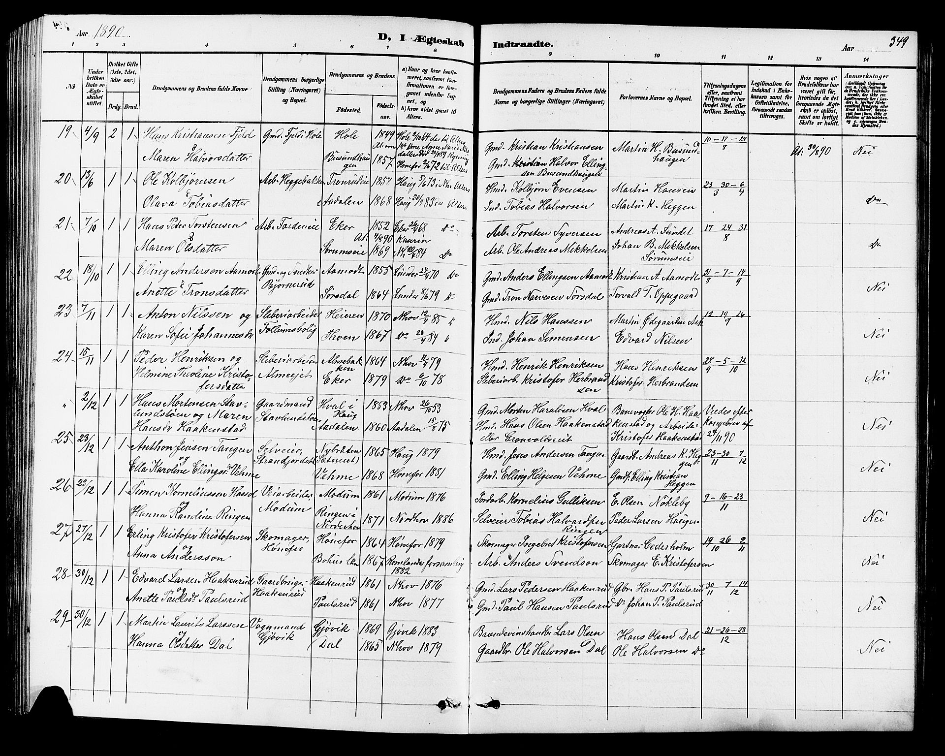 Norderhov kirkebøker, AV/SAKO-A-237/G/Ga/L0008: Parish register (copy) no. I 8, 1887-1912, p. 349