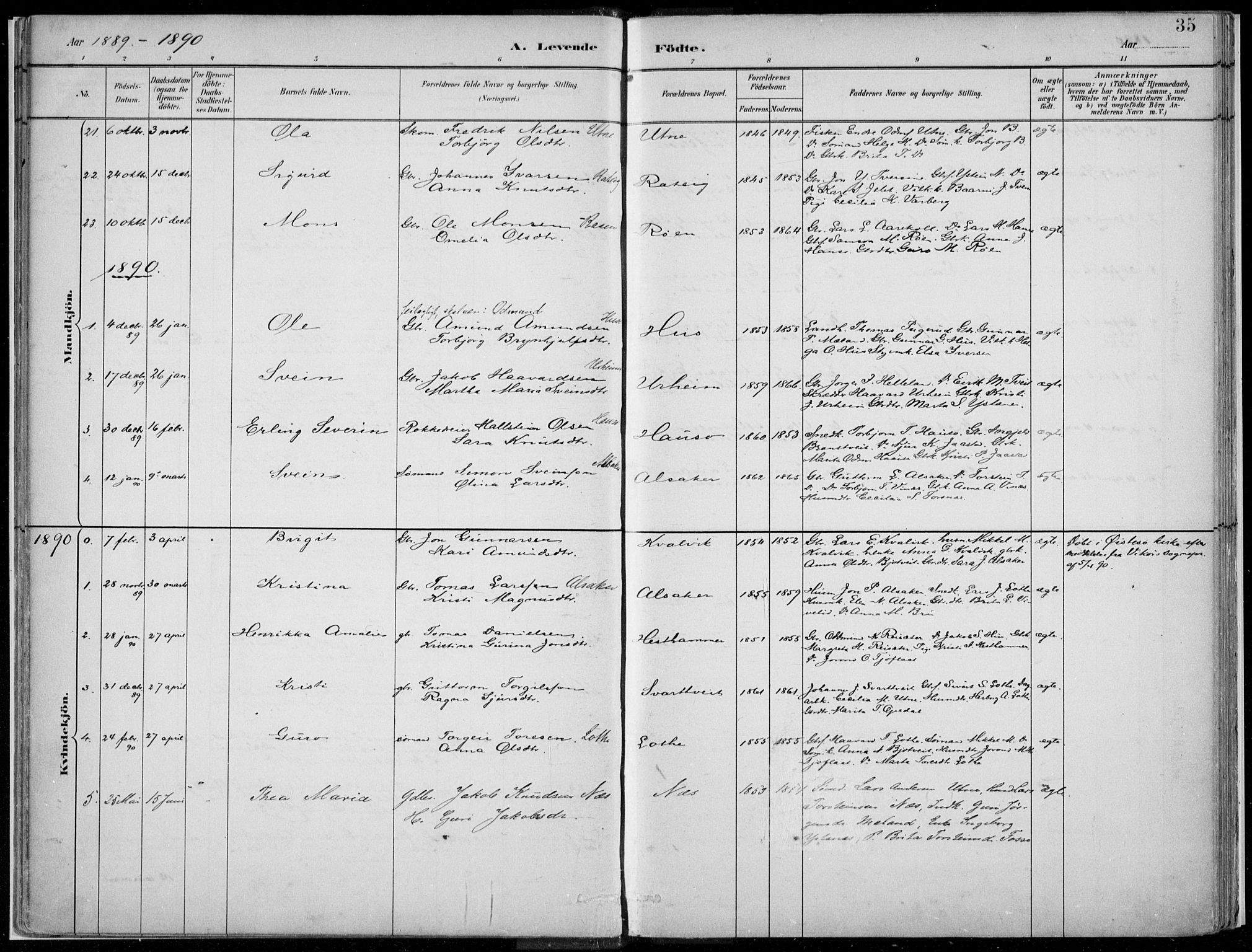 Ullensvang sokneprestembete, SAB/A-78701/H/Haa: Parish register (official) no. E  1, 1882-1921, p. 35