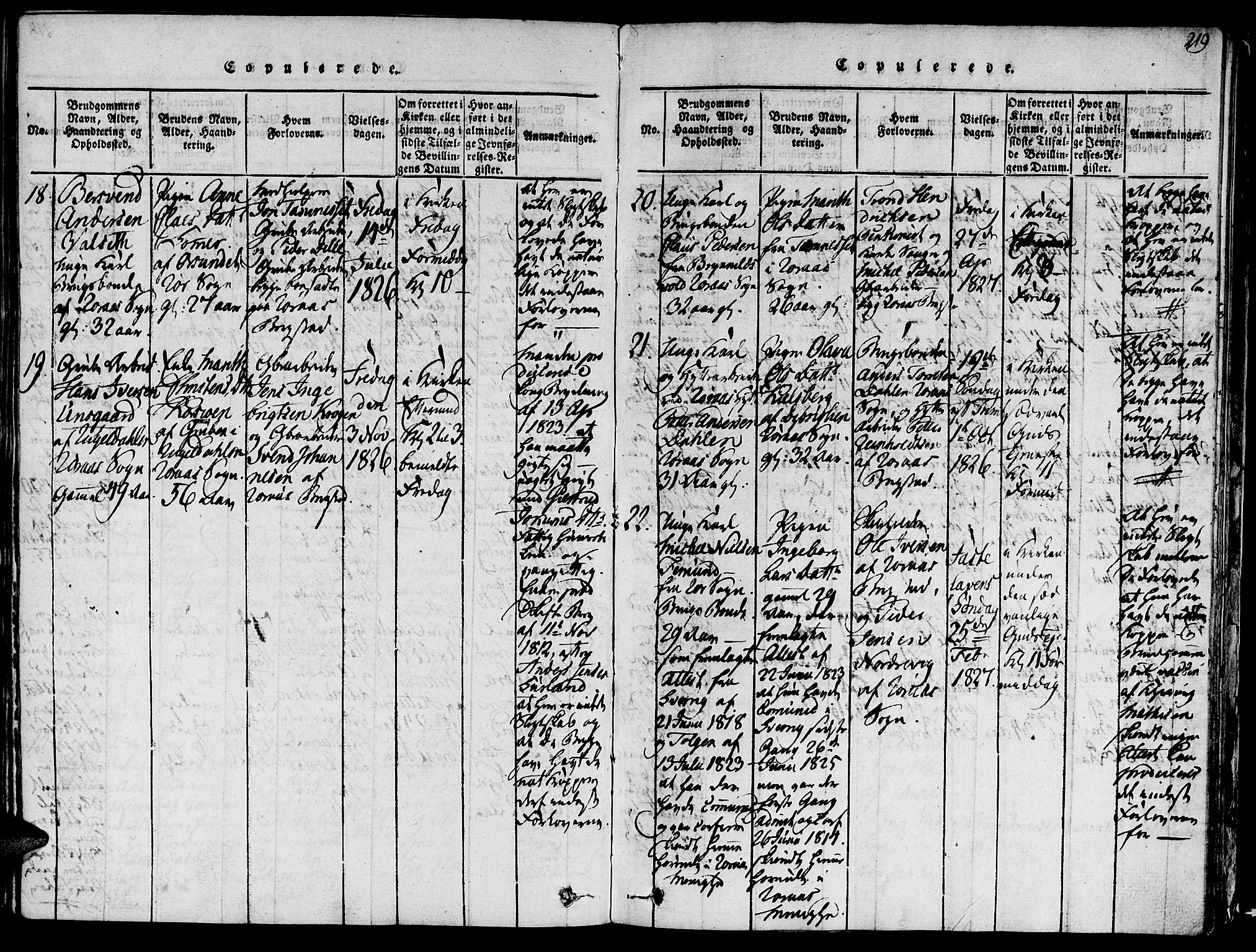 Ministerialprotokoller, klokkerbøker og fødselsregistre - Sør-Trøndelag, SAT/A-1456/681/L0929: Parish register (official) no. 681A07, 1817-1828, p. 219