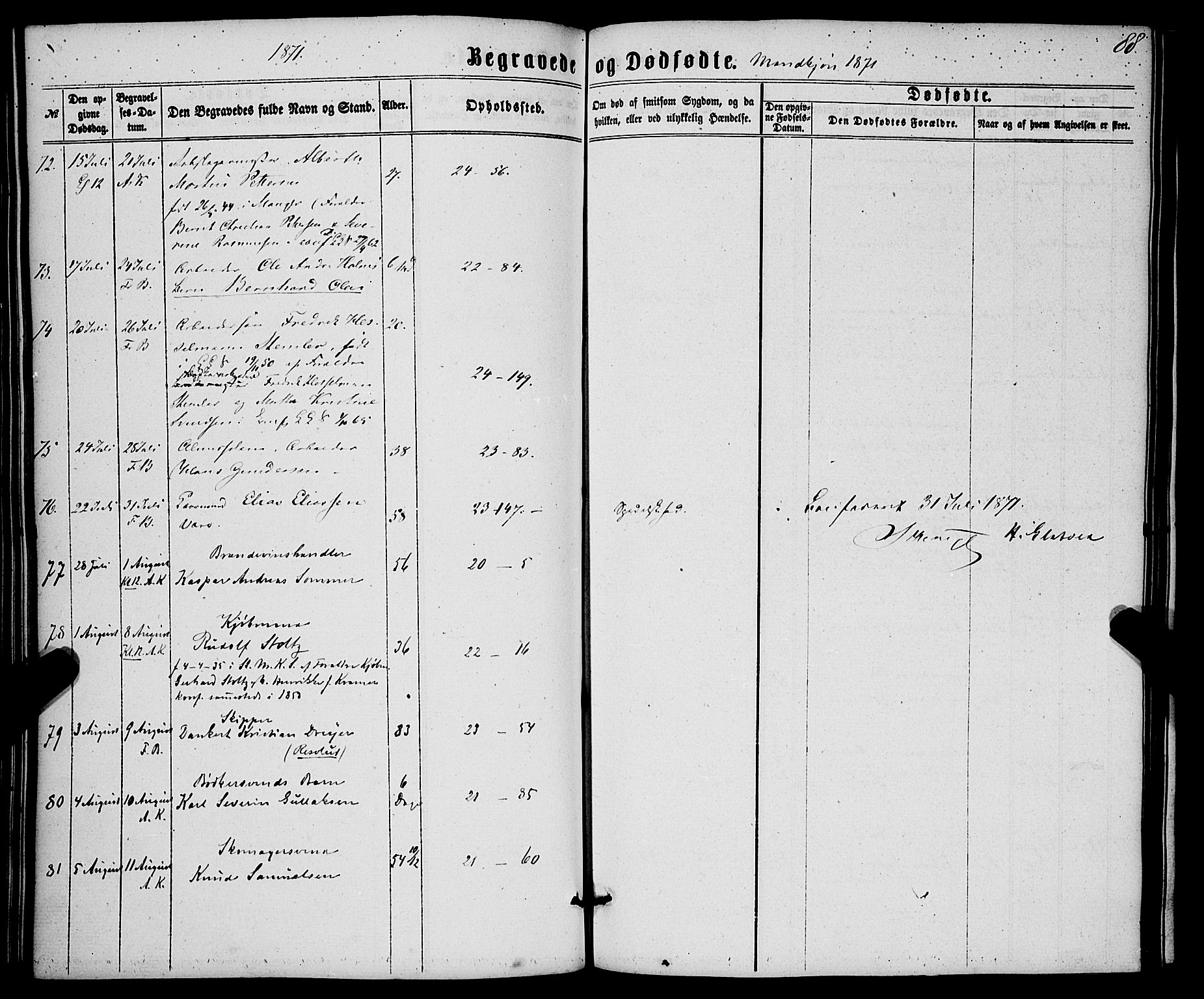 Korskirken sokneprestembete, AV/SAB-A-76101/H/Haa/L0045: Parish register (official) no. E 3, 1863-1875, p. 88