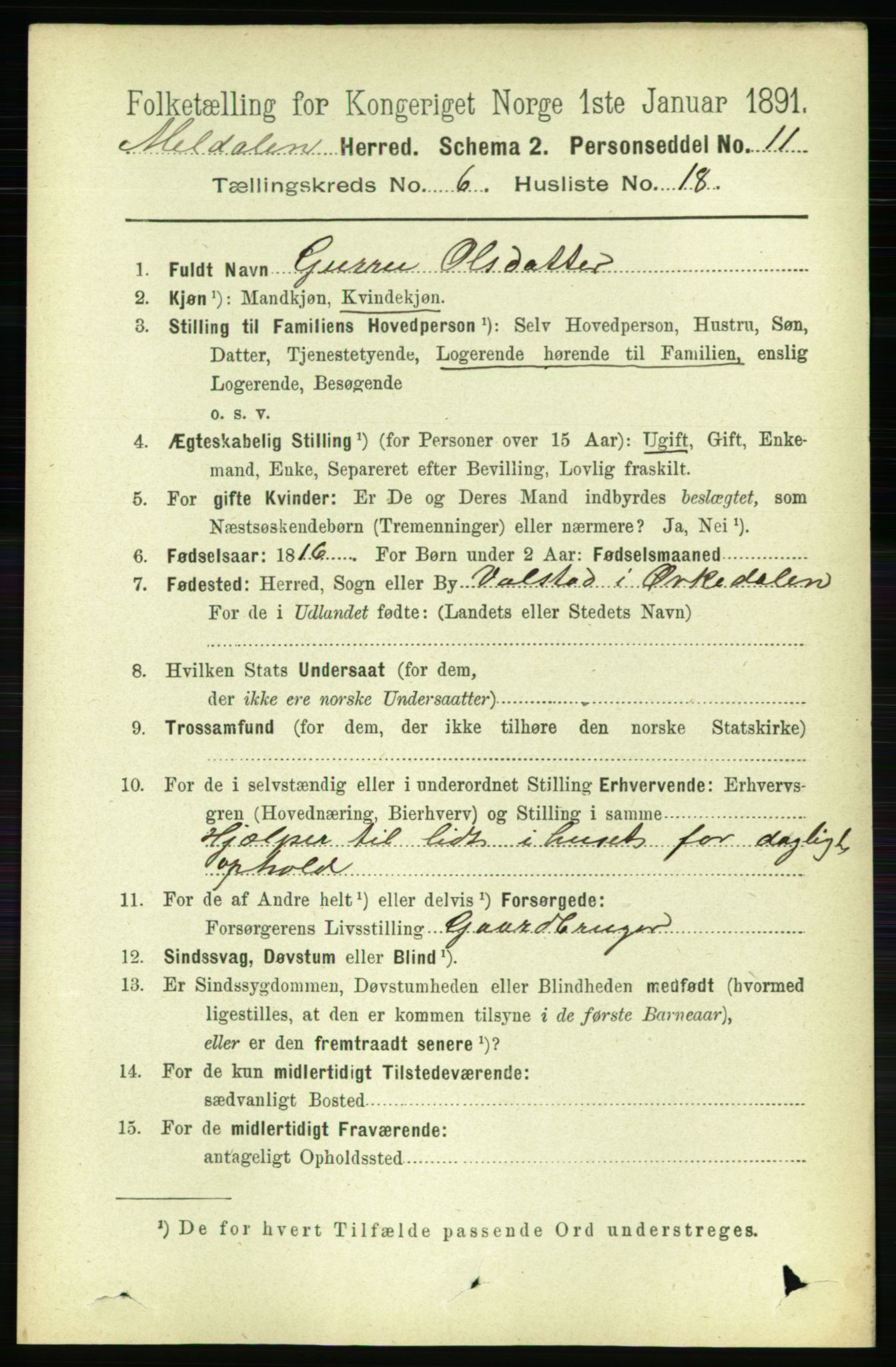 RA, 1891 census for 1636 Meldal, 1891, p. 2985