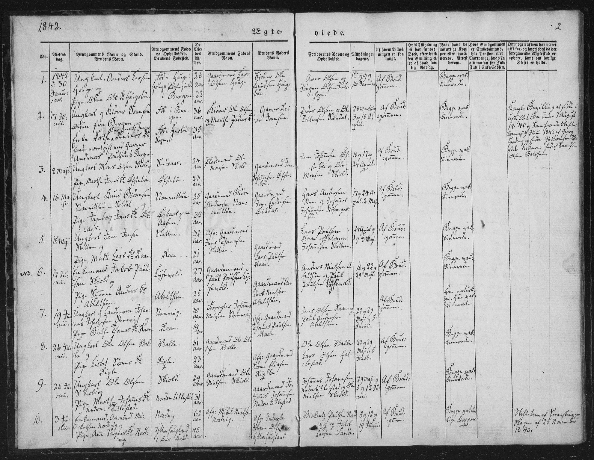 Fana Sokneprestembete, SAB/A-75101/H/Haa/Haaa/L0010: Parish register (official) no. A 10, 1841-1851, p. 2