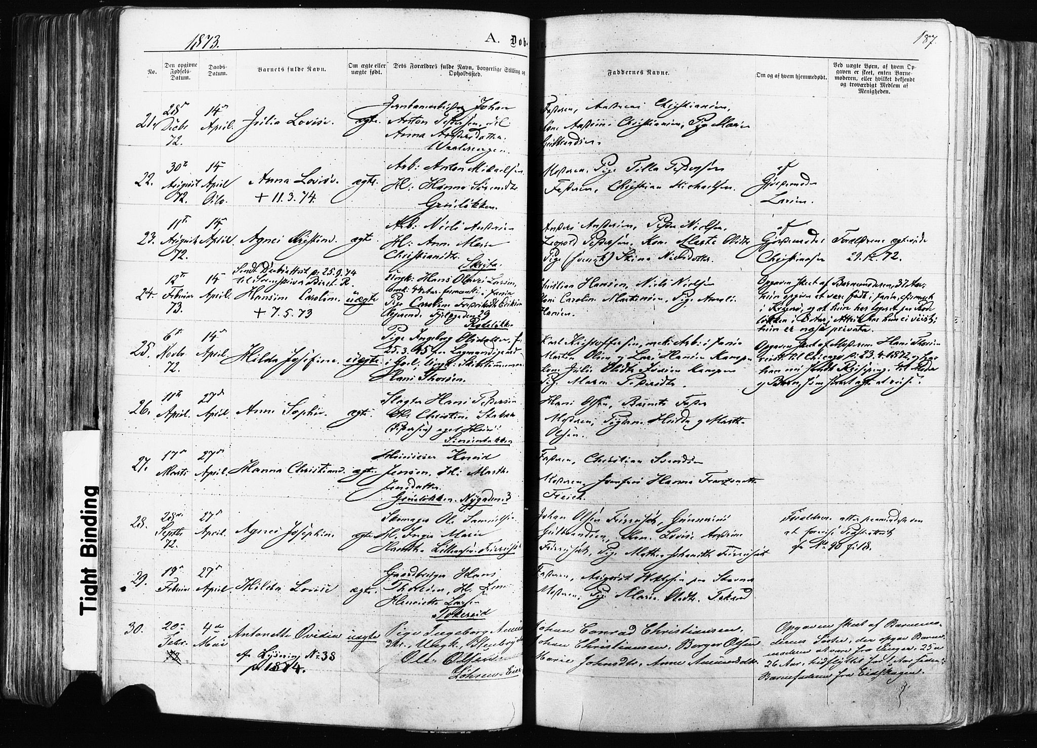 Østre Aker prestekontor Kirkebøker, AV/SAO-A-10840/F/Fa/L0003: Parish register (official) no. I 3, 1869-1875, p. 187