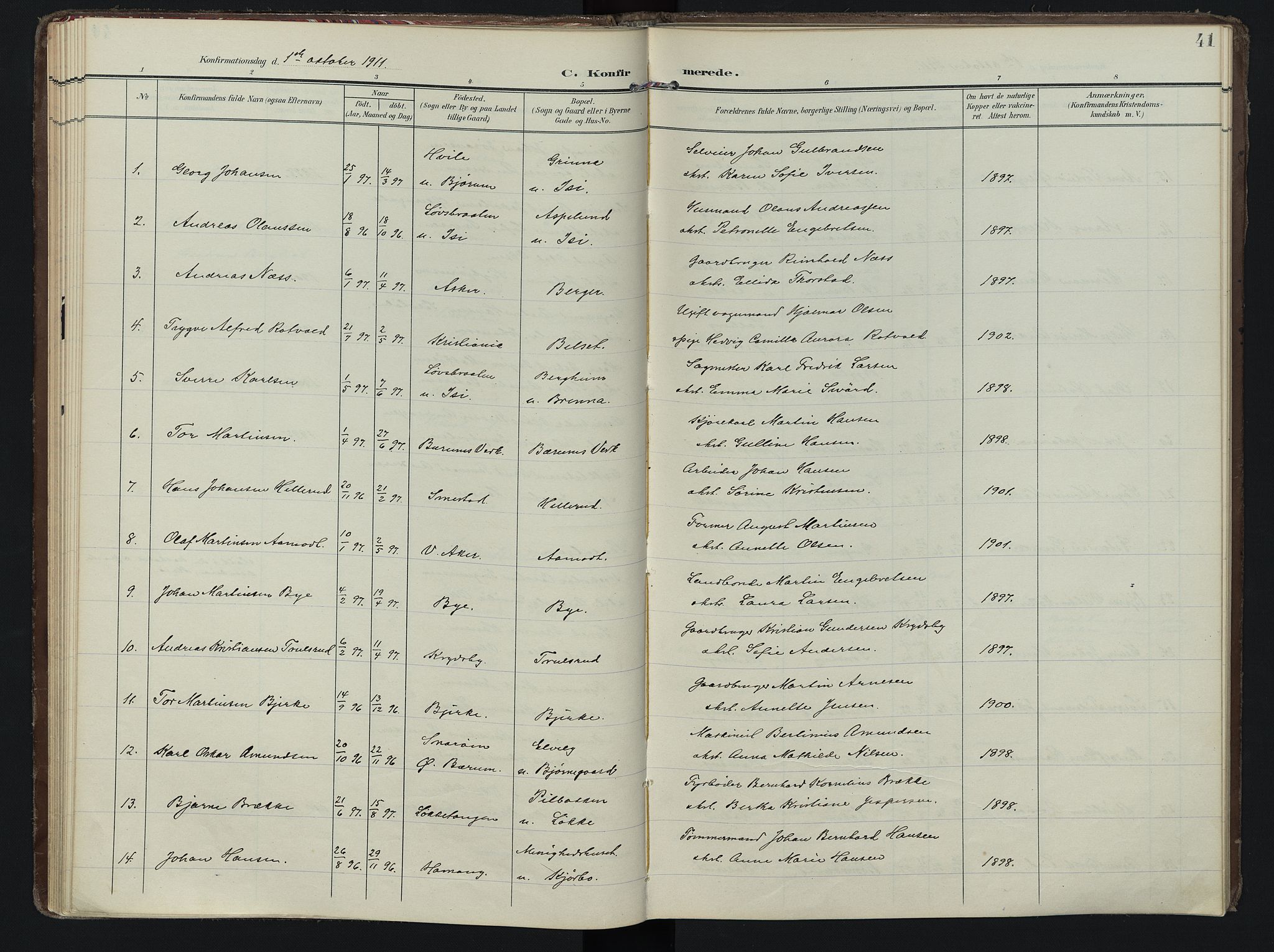Vestre Bærum prestekontor Kirkebøker, AV/SAO-A-10209a/F/Fa/L0002: Parish register (official) no. 2, 1905-1920, p. 41