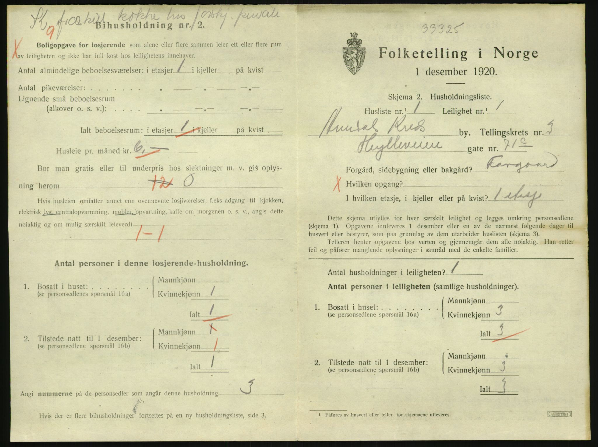 SAK, 1920 census for Arendal, 1920, p. 4372