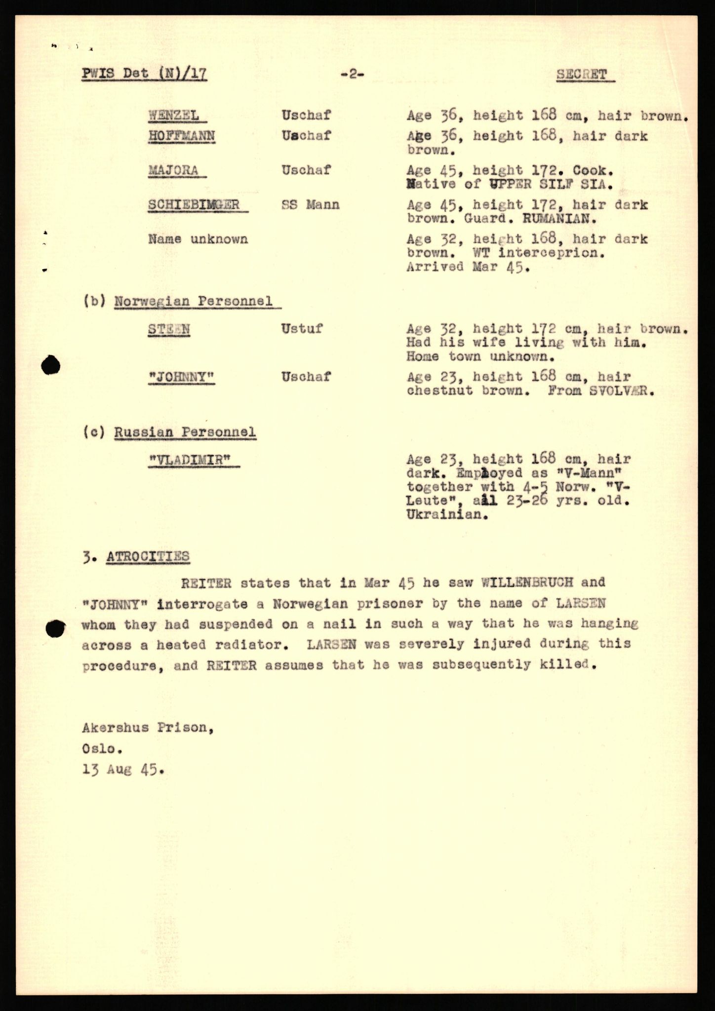 Forsvaret, Forsvarets overkommando II, RA/RAFA-3915/D/Db/L0041: CI Questionaires.  Diverse nasjonaliteter., 1945-1946, p. 562