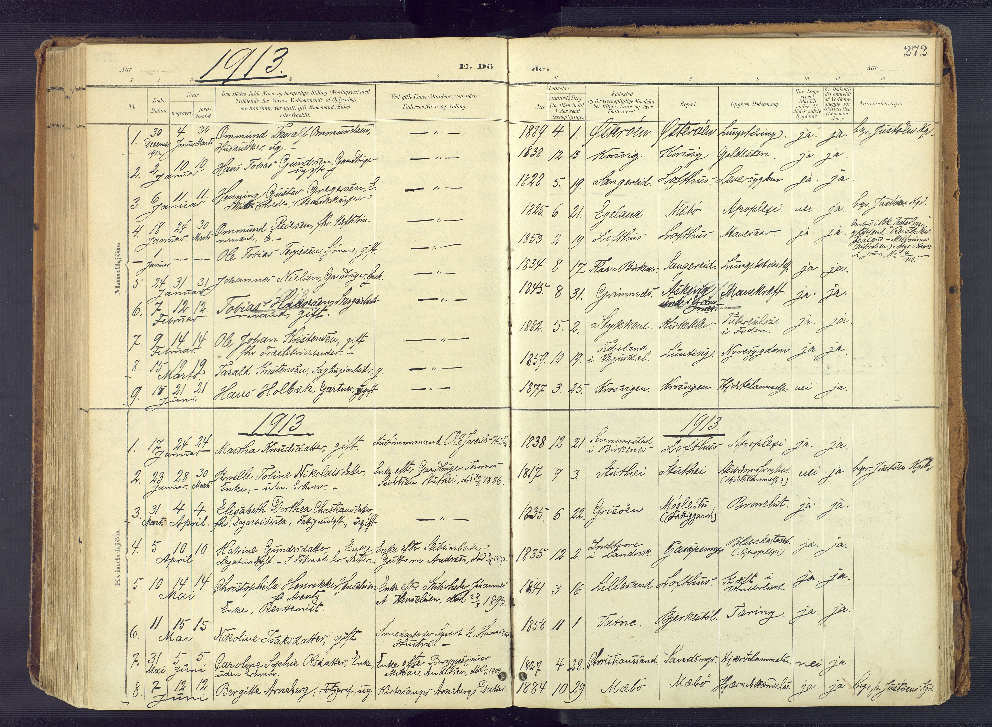 Vestre Moland sokneprestkontor, AV/SAK-1111-0046/F/Fa/Fab/L0010: Parish register (official) no. A 10, 1900-1926, p. 272