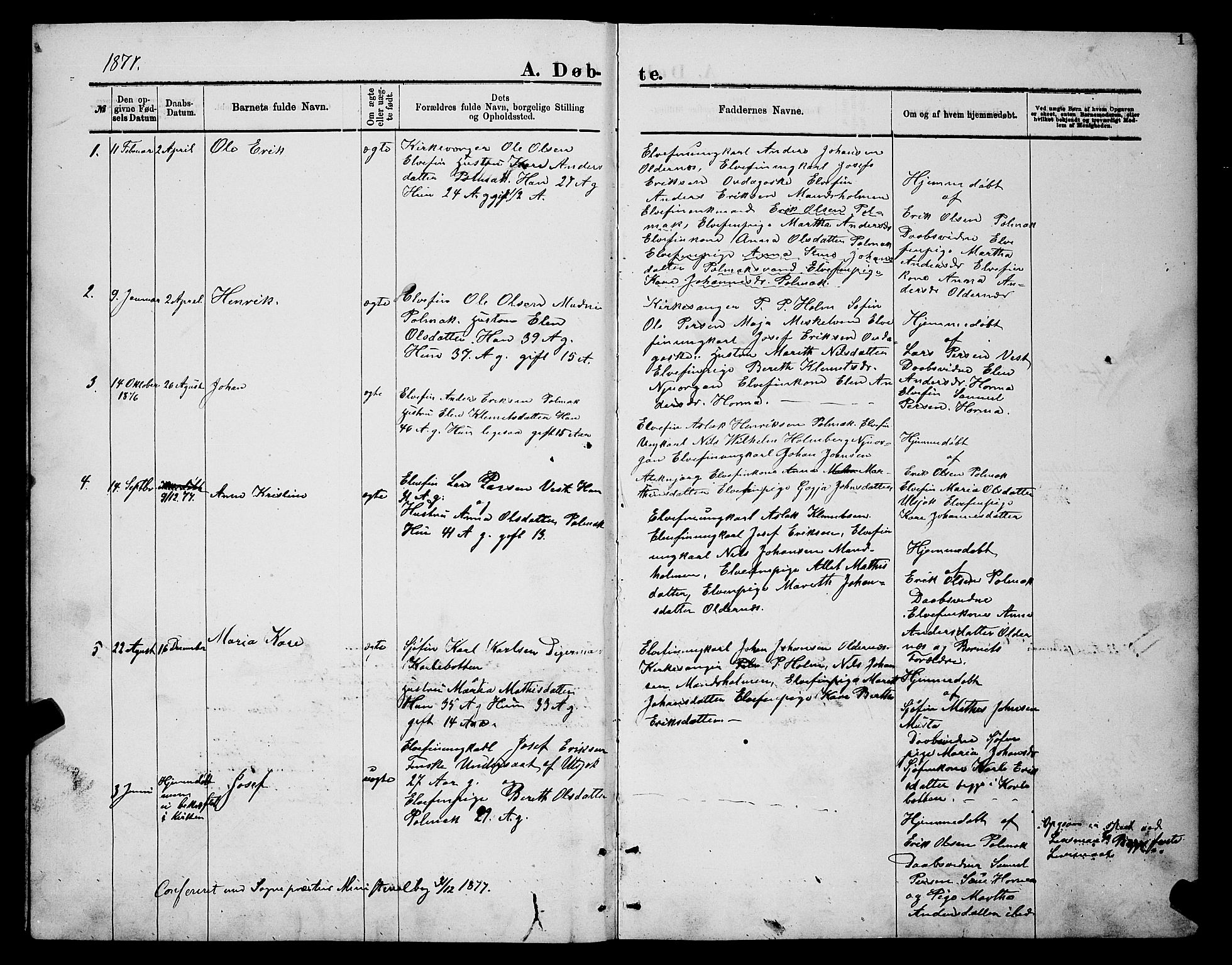 Nesseby sokneprestkontor, SATØ/S-1330/H/Hb/L0007klokker: Parish register (copy) no. 7, 1877-1884, p. 1