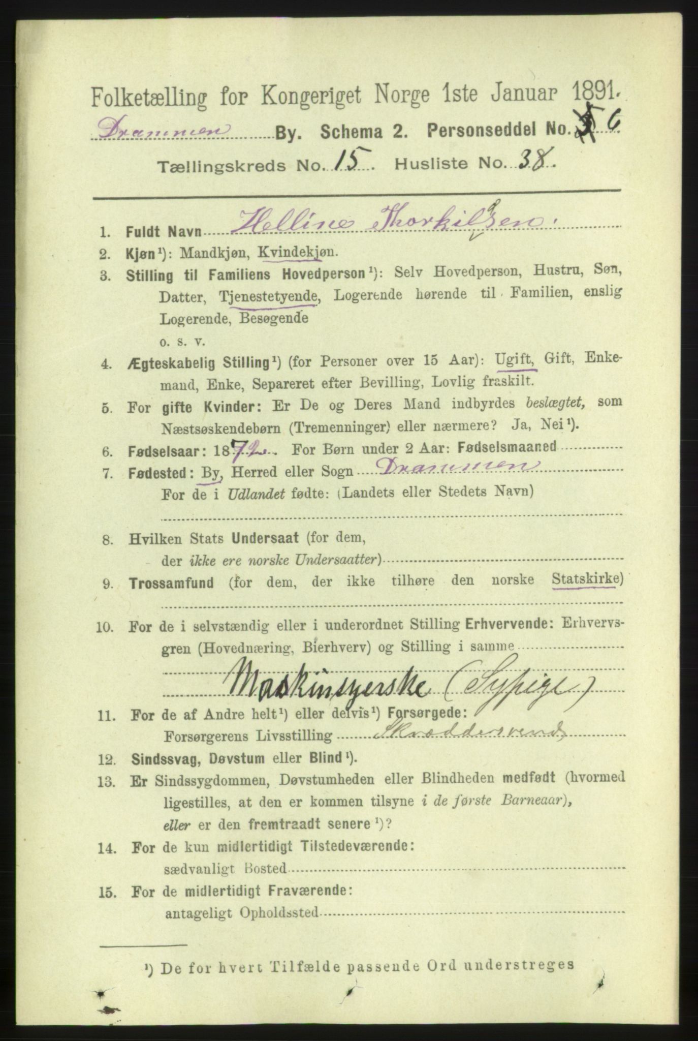 RA, 1891 census for 0602 Drammen, 1891, p. 10934