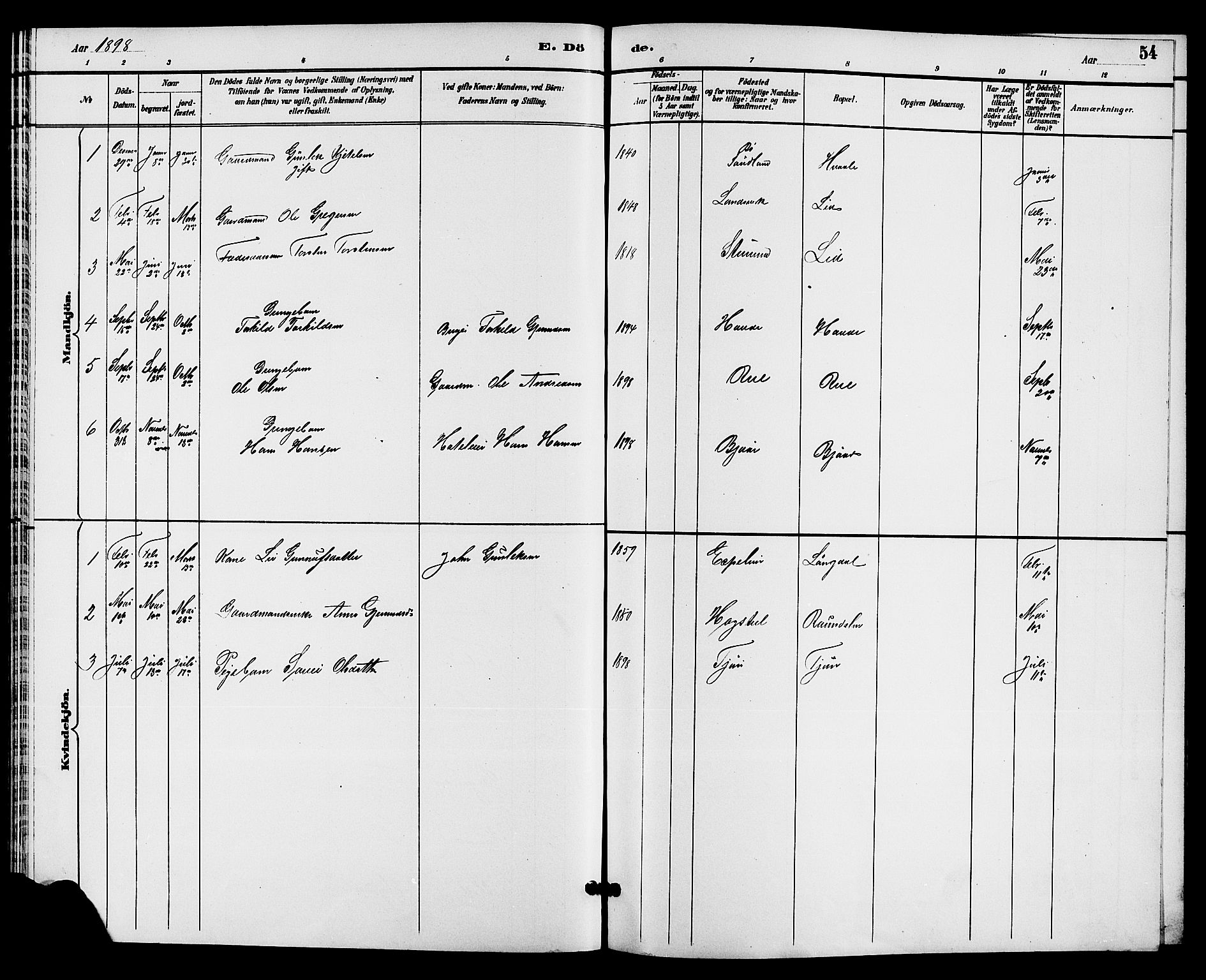 Hjartdal kirkebøker, SAKO/A-270/G/Gc/L0003: Parish register (copy) no. III 3, 1890-1907, p. 54
