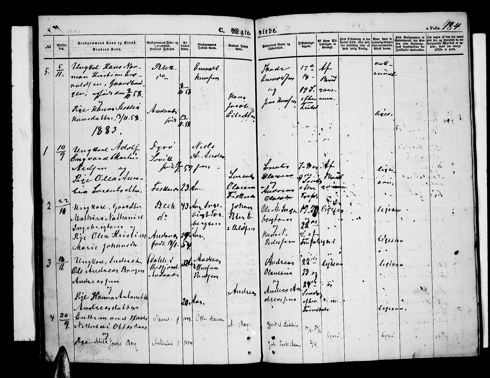 Ministerialprotokoller, klokkerbøker og fødselsregistre - Nordland, SAT/A-1459/899/L1447: Parish register (copy) no. 899C02, 1855-1886, p. 184