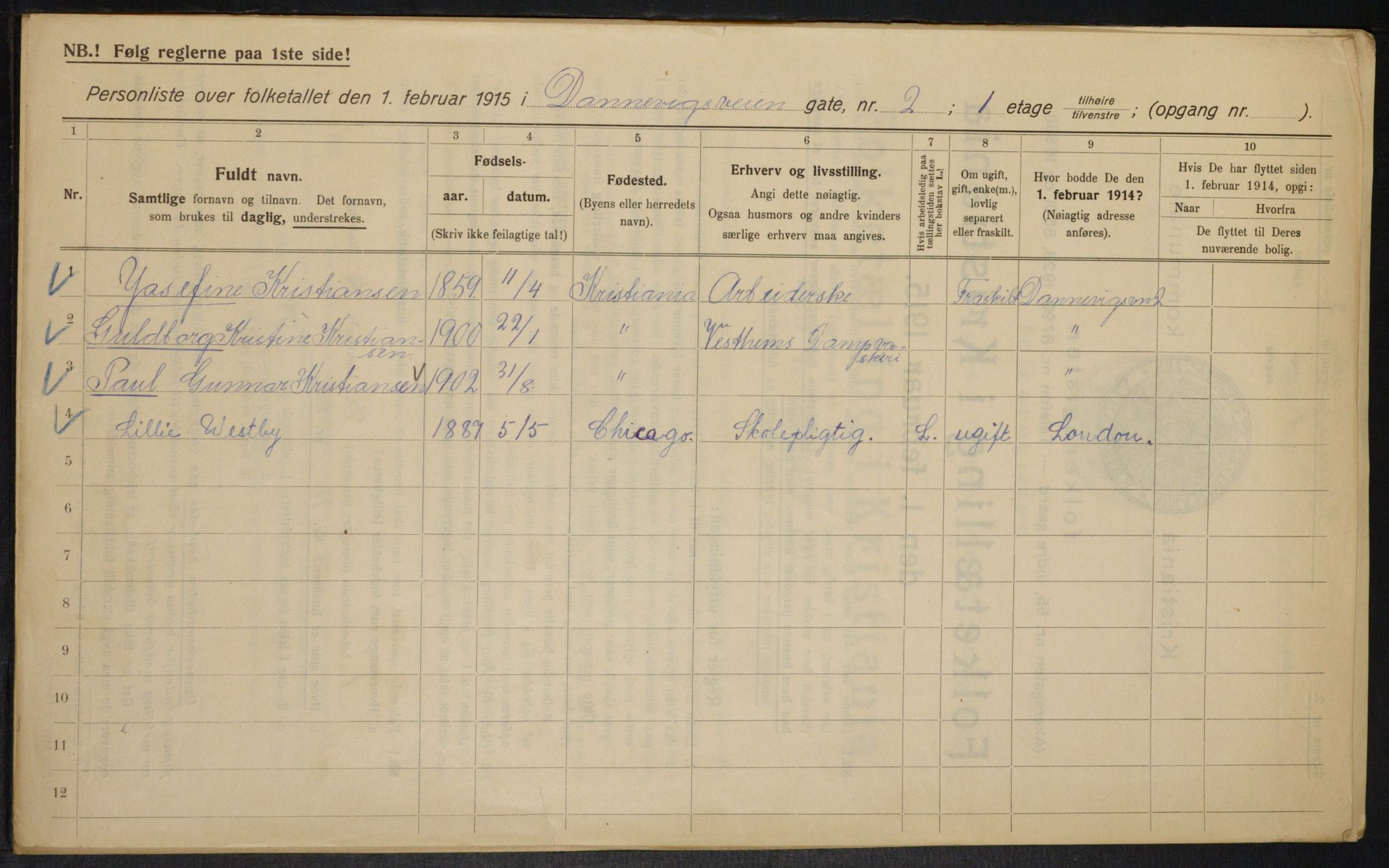 OBA, Municipal Census 1915 for Kristiania, 1915, p. 15051