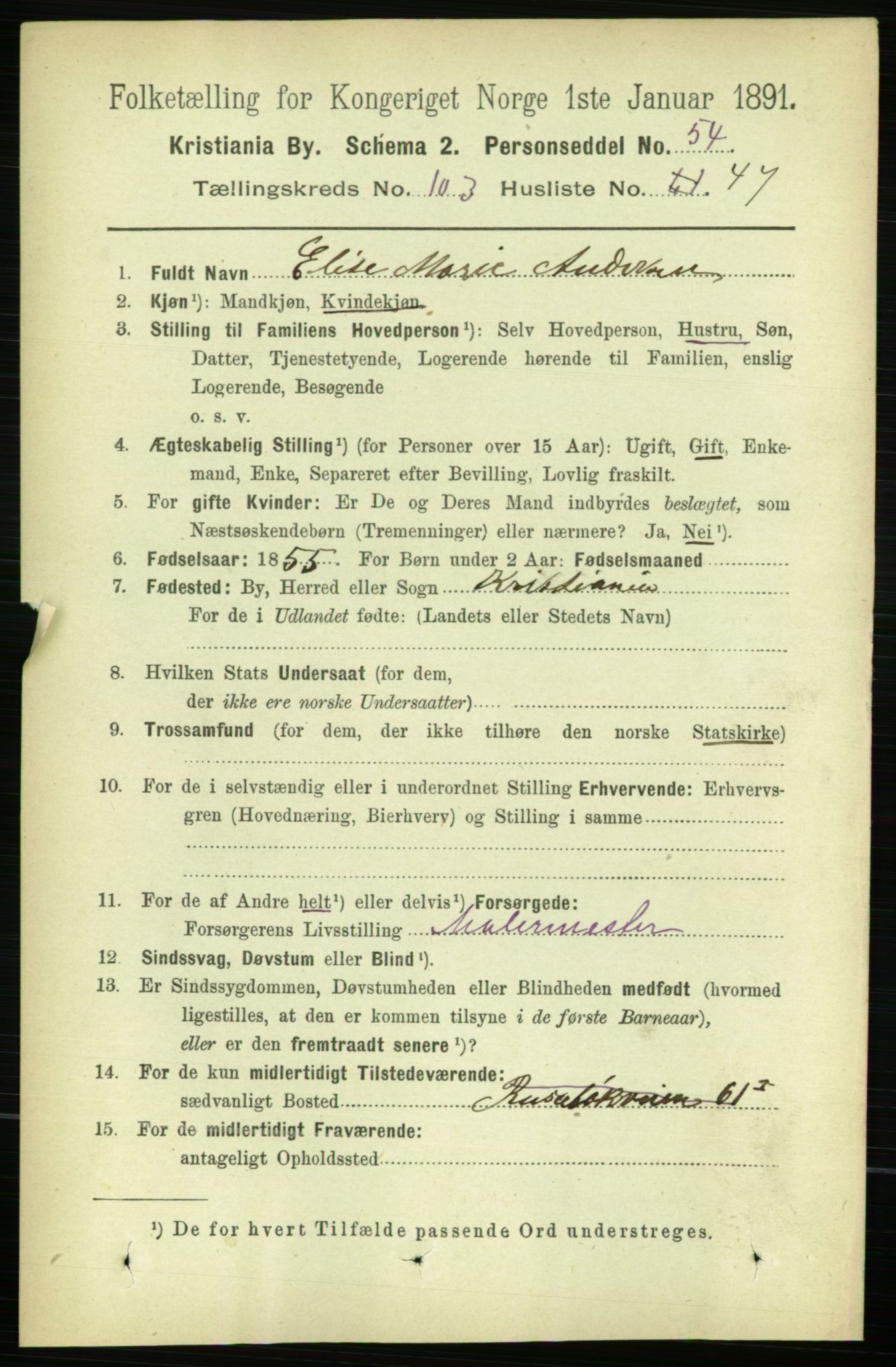 RA, 1891 census for 0301 Kristiania, 1891, p. 52165