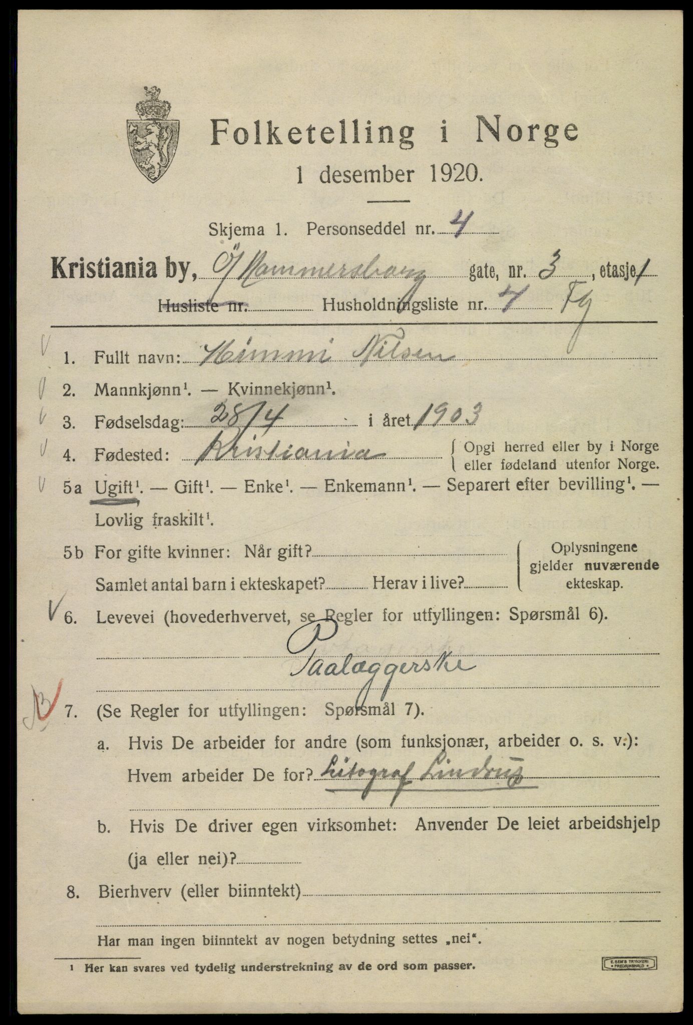 SAO, 1920 census for Kristiania, 1920, p. 657971