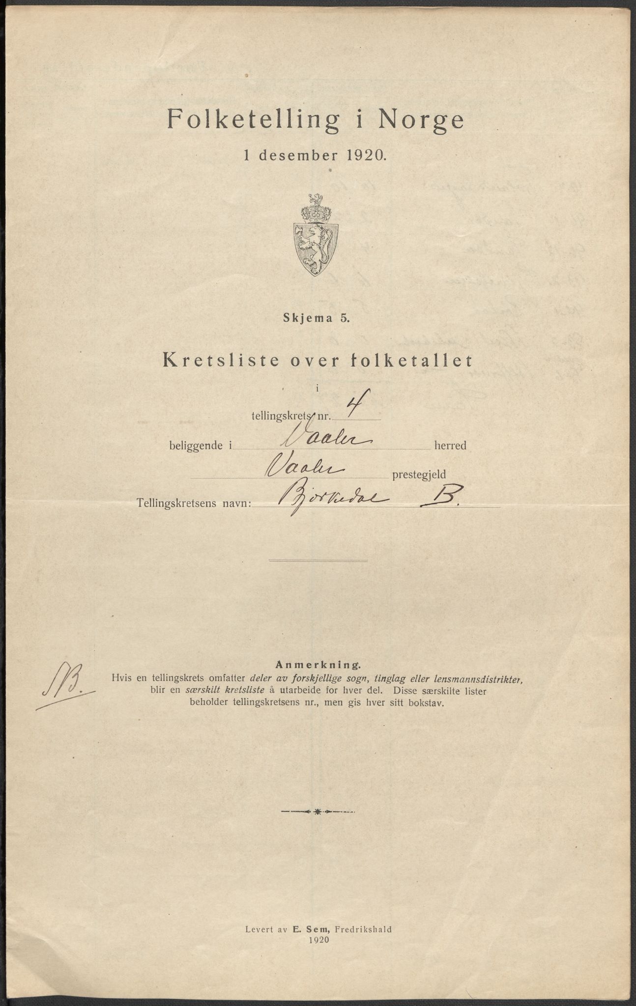 SAO, 1920 census for Våler, 1920, p. 23