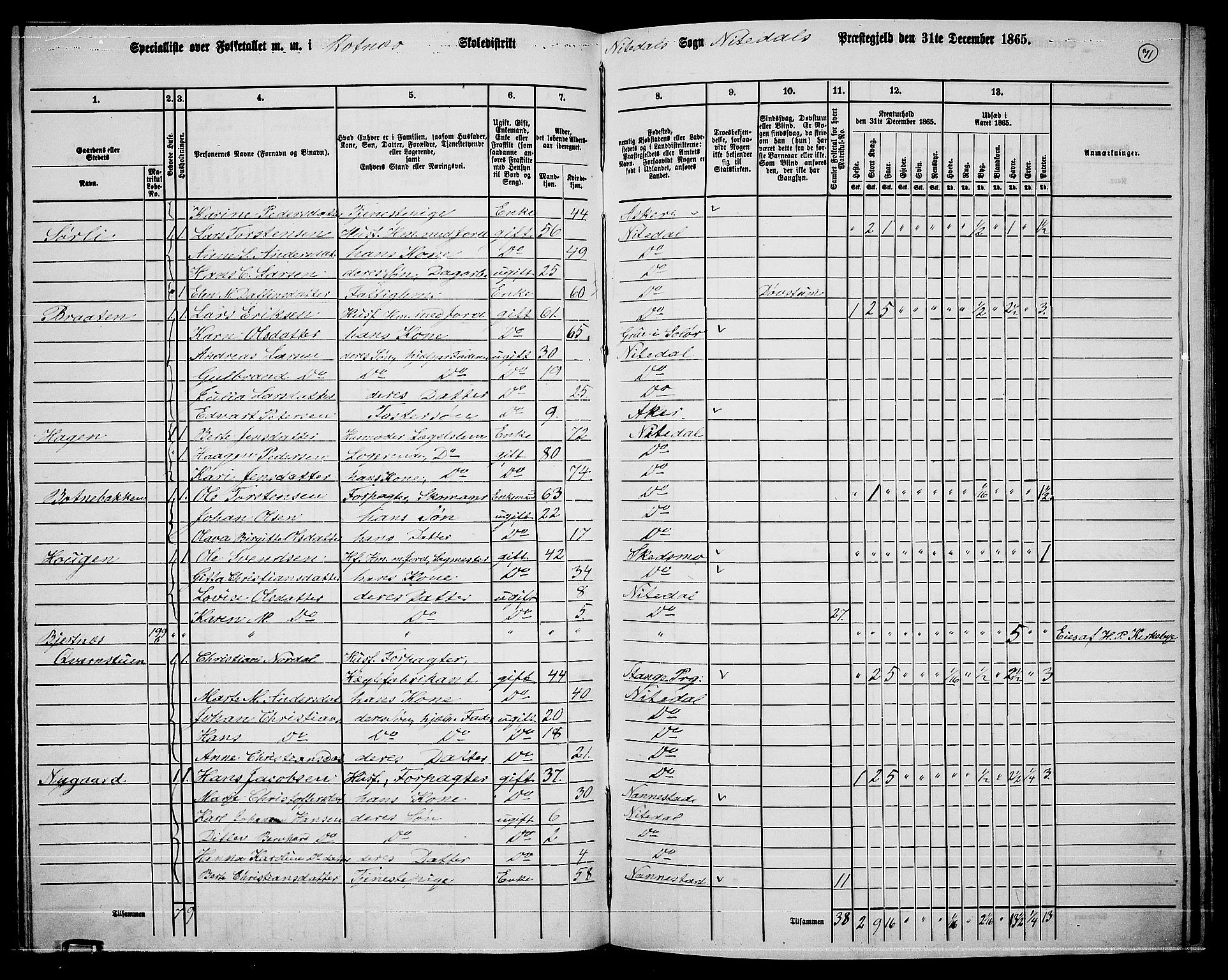 RA, 1865 census for Nittedal, 1865, p. 62