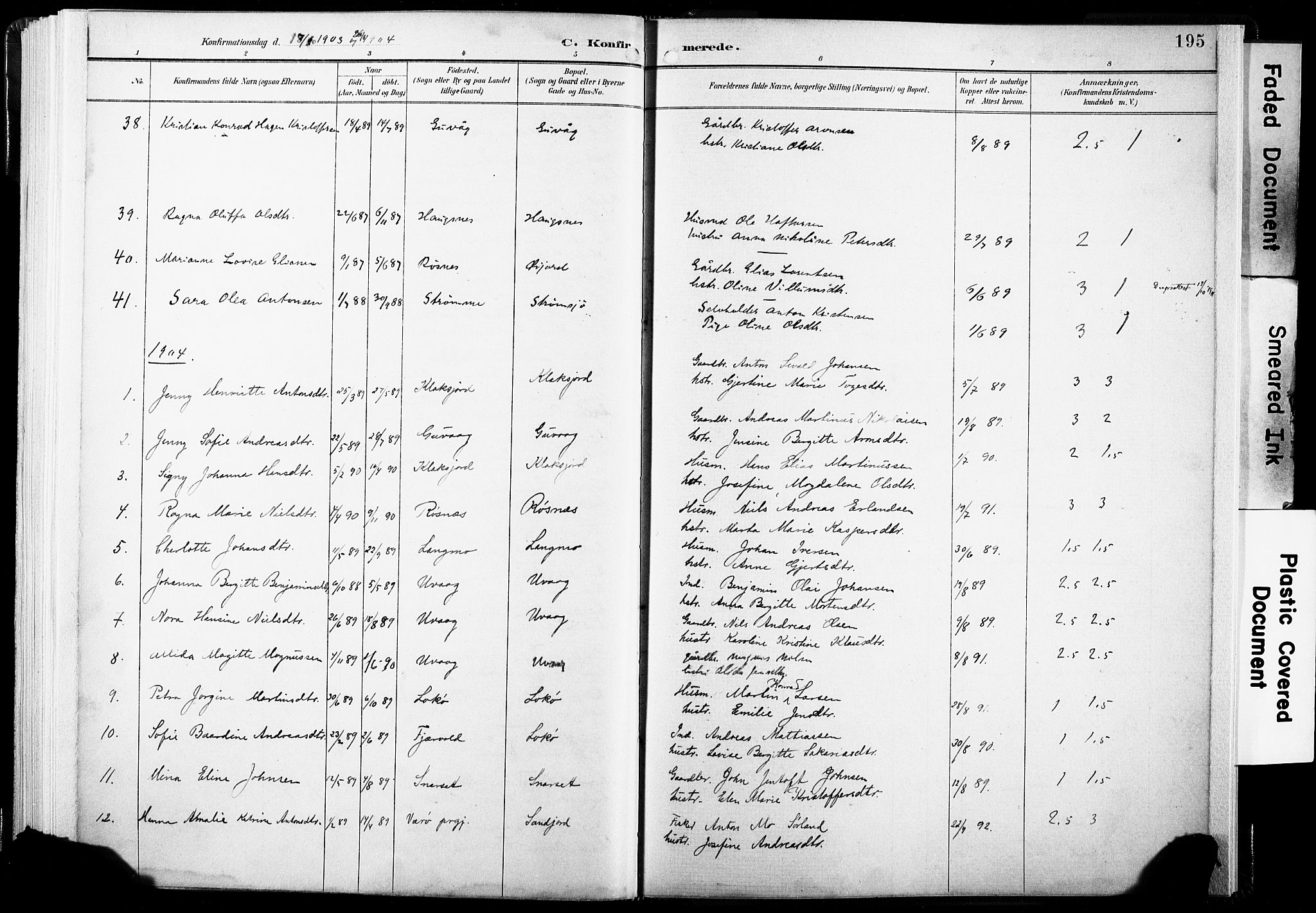 Ministerialprotokoller, klokkerbøker og fødselsregistre - Nordland, AV/SAT-A-1459/891/L1304: Parish register (official) no. 891A09, 1895-1921, p. 195