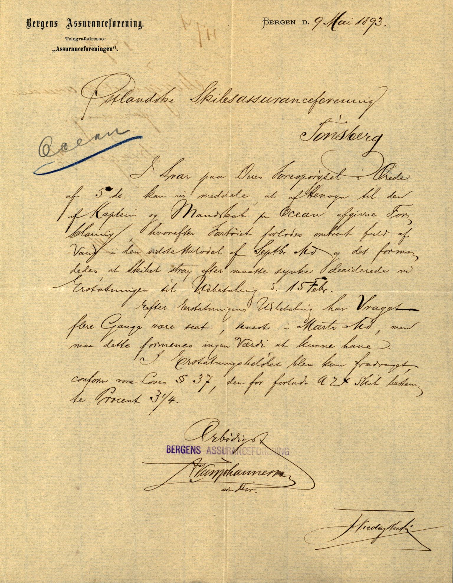 Pa 63 - Østlandske skibsassuranceforening, VEMU/A-1079/G/Ga/L0029/0002: Havaridokumenter / Johanne, Ocean, Capella, Columbus, Castro, 1892, p. 17