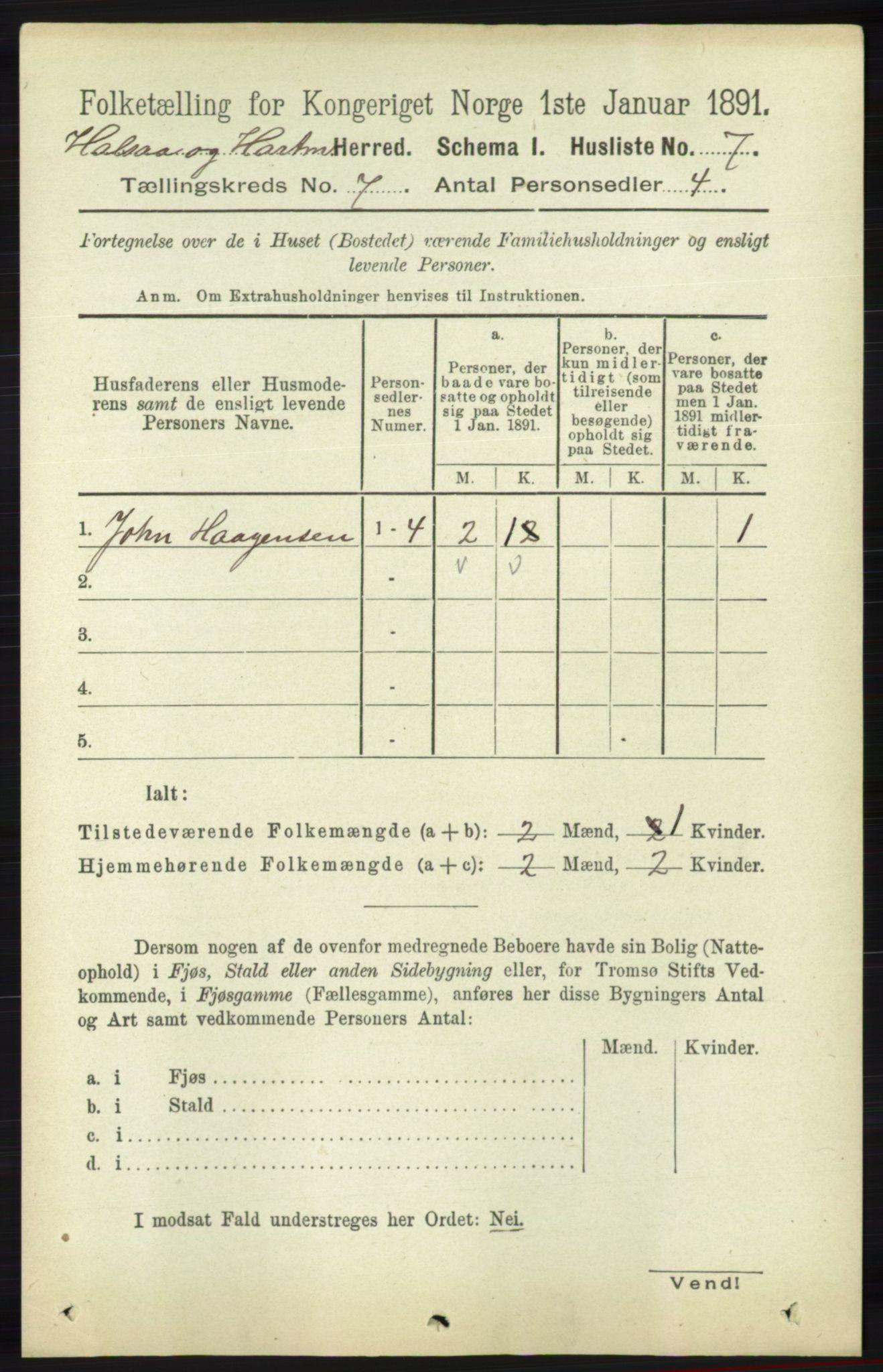 RA, 1891 census for 1019 Halse og Harkmark, 1891, p. 2661