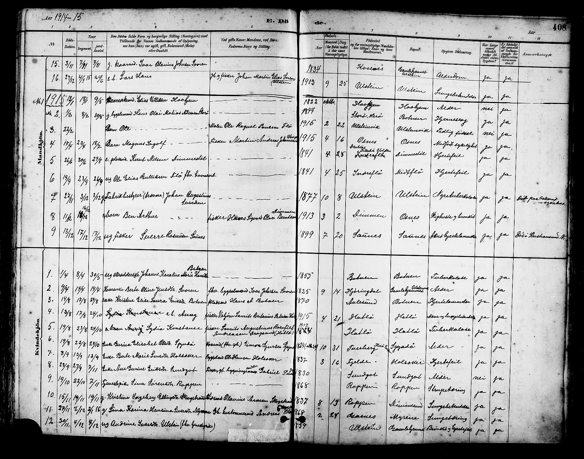 Ministerialprotokoller, klokkerbøker og fødselsregistre - Møre og Romsdal, SAT/A-1454/509/L0112: Parish register (copy) no. 509C02, 1883-1922, p. 408