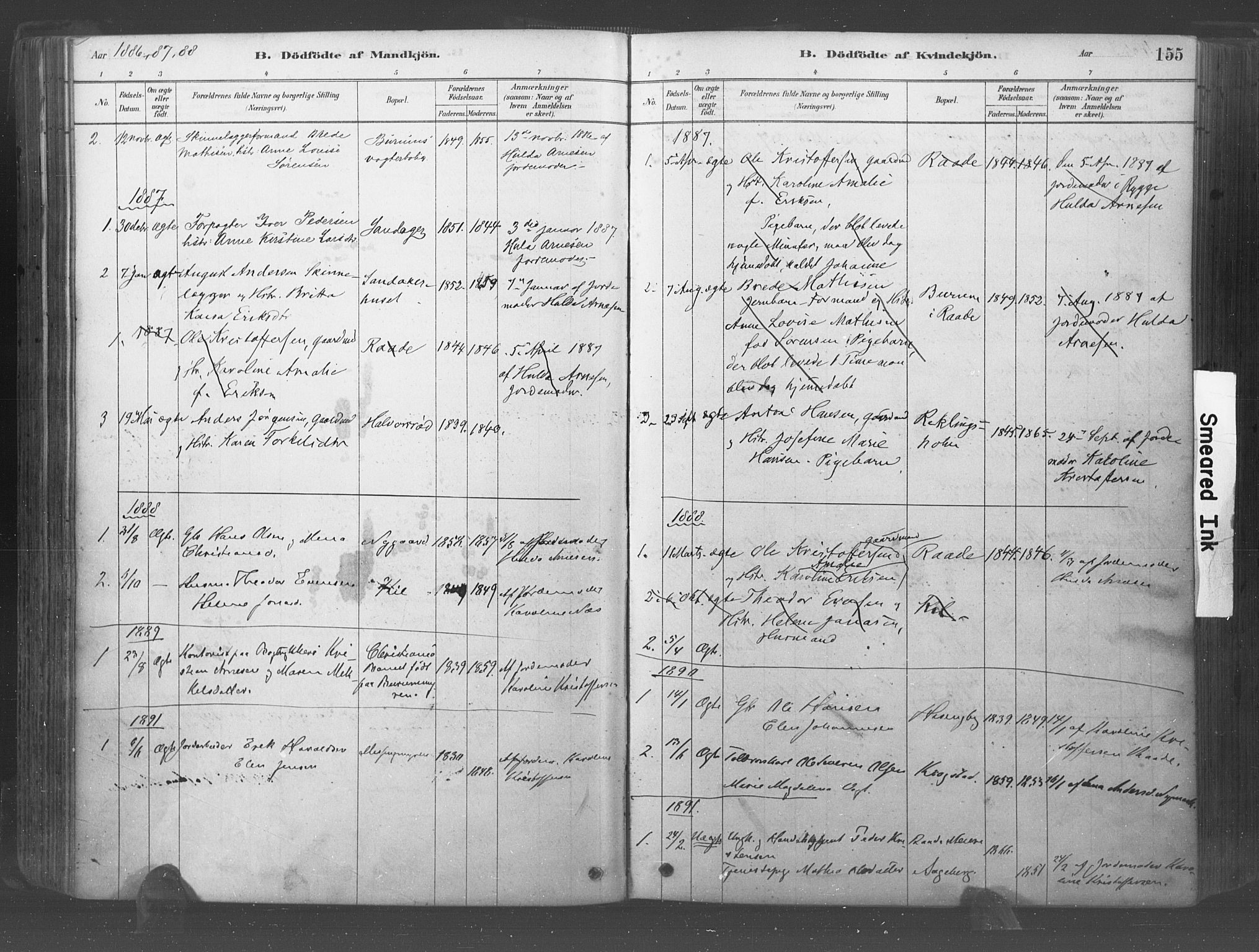 Råde prestekontor kirkebøker, AV/SAO-A-2009/F/Fa/L0007: Parish register (official) no. 7, 1878-1902, p. 155
