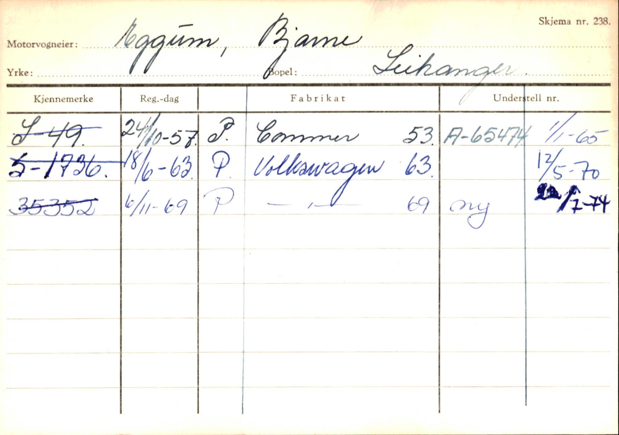Statens vegvesen, Sogn og Fjordane vegkontor, SAB/A-5301/4/F/L0126: Eigarregister Fjaler M-Å. Leikanger A-Å, 1945-1975, p. 1015