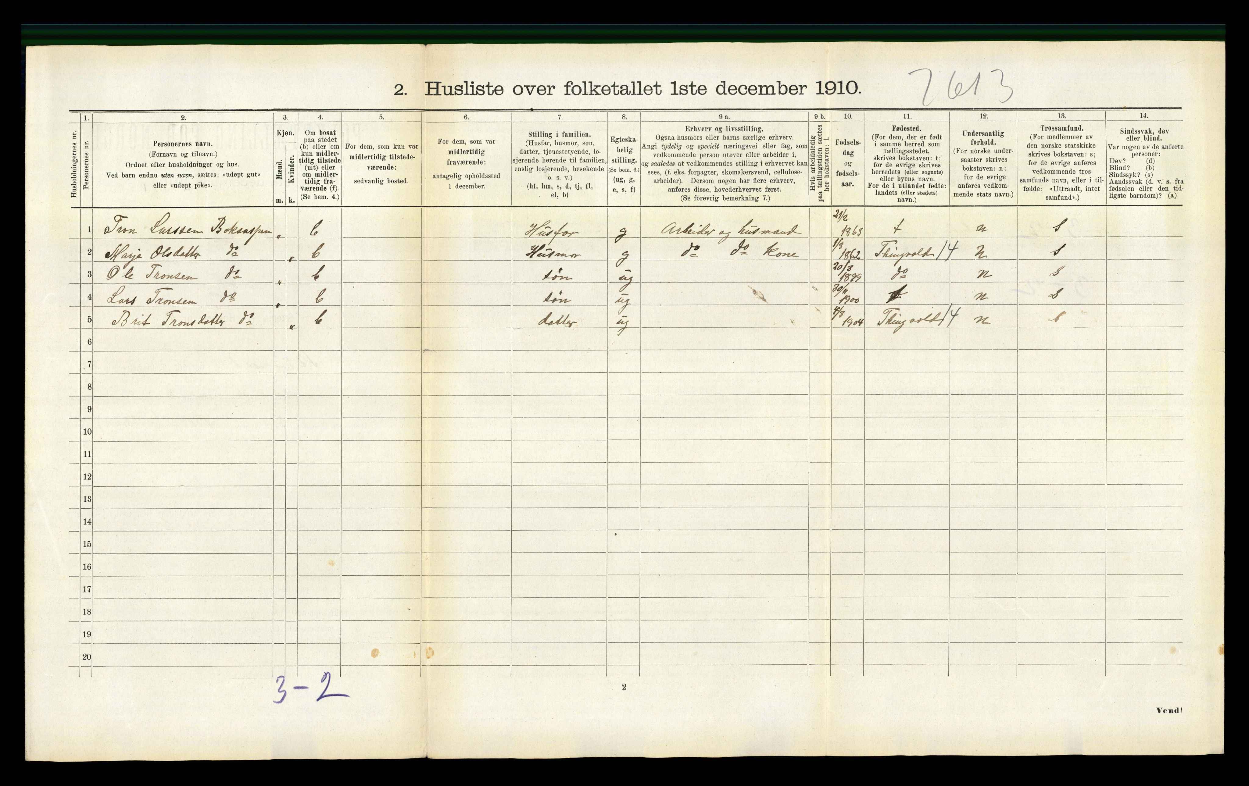 RA, 1910 census for Straumsnes, 1910, p. 92