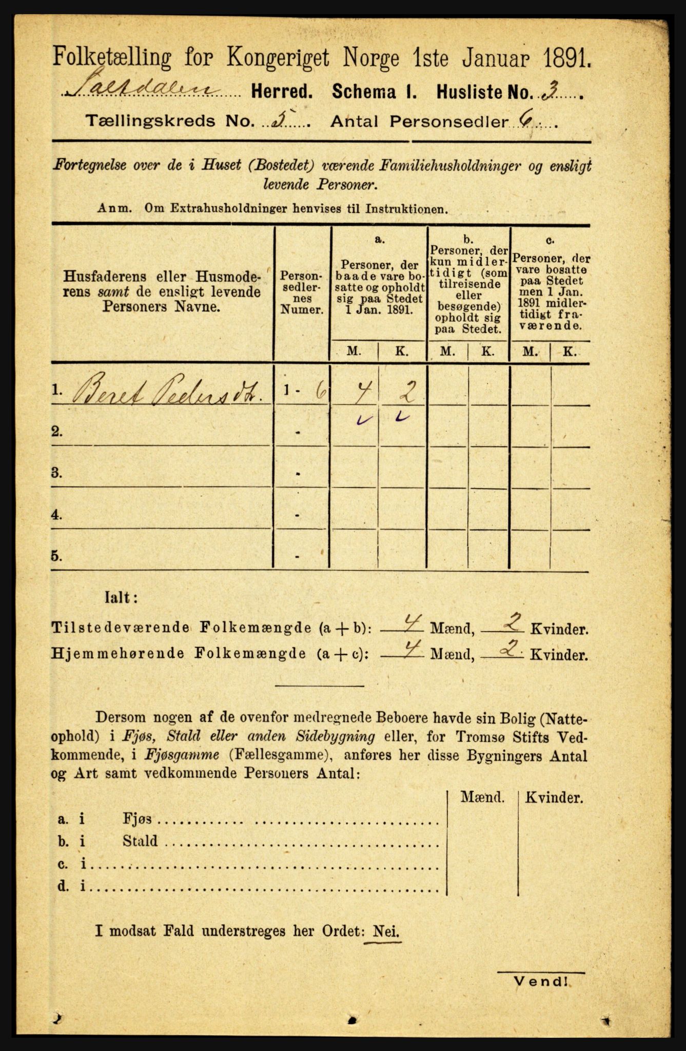 RA, 1891 census for 1840 Saltdal, 1891, p. 2717