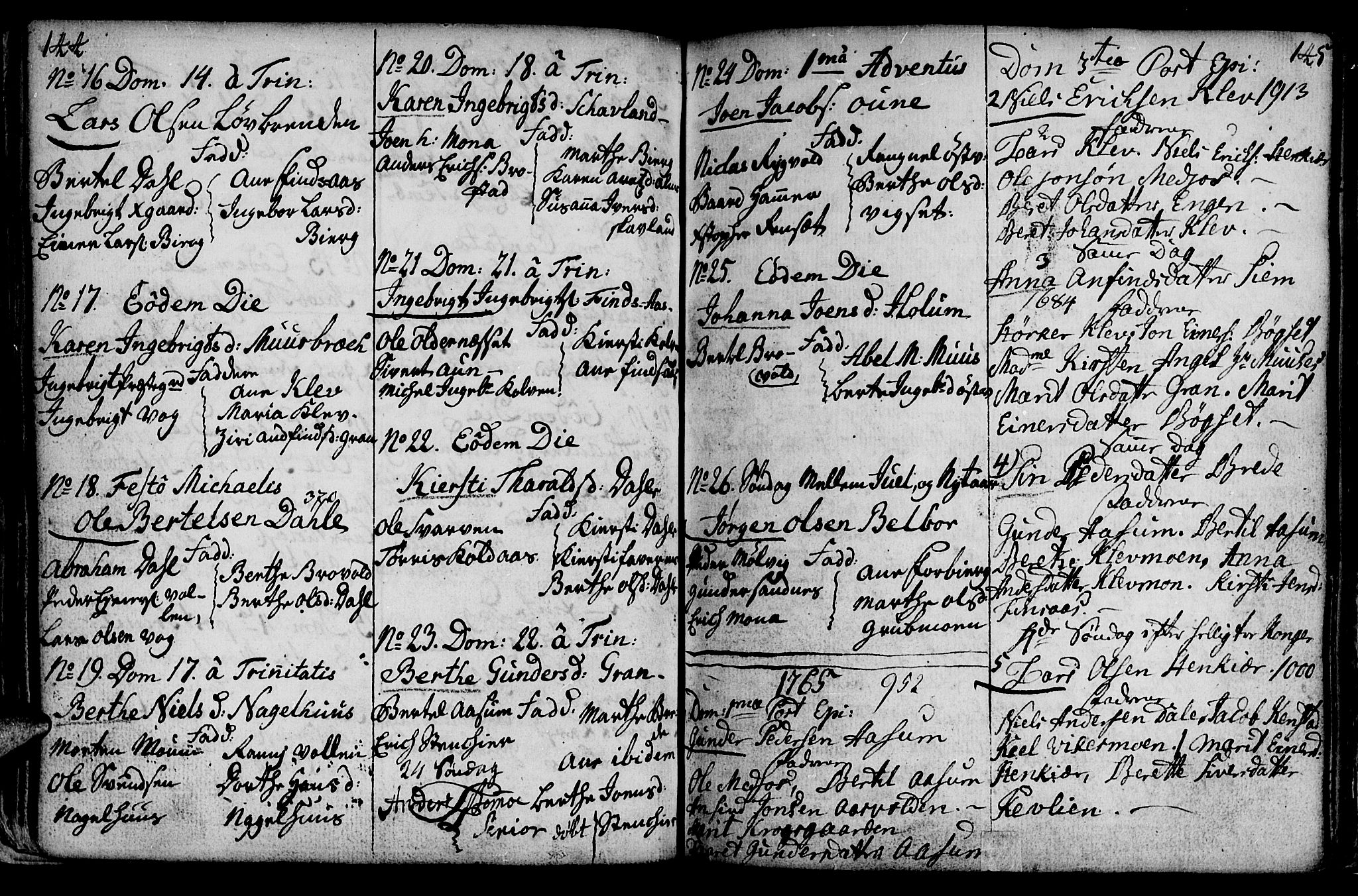 Ministerialprotokoller, klokkerbøker og fødselsregistre - Nord-Trøndelag, AV/SAT-A-1458/749/L0467: Parish register (official) no. 749A01, 1733-1787, p. 144-145
