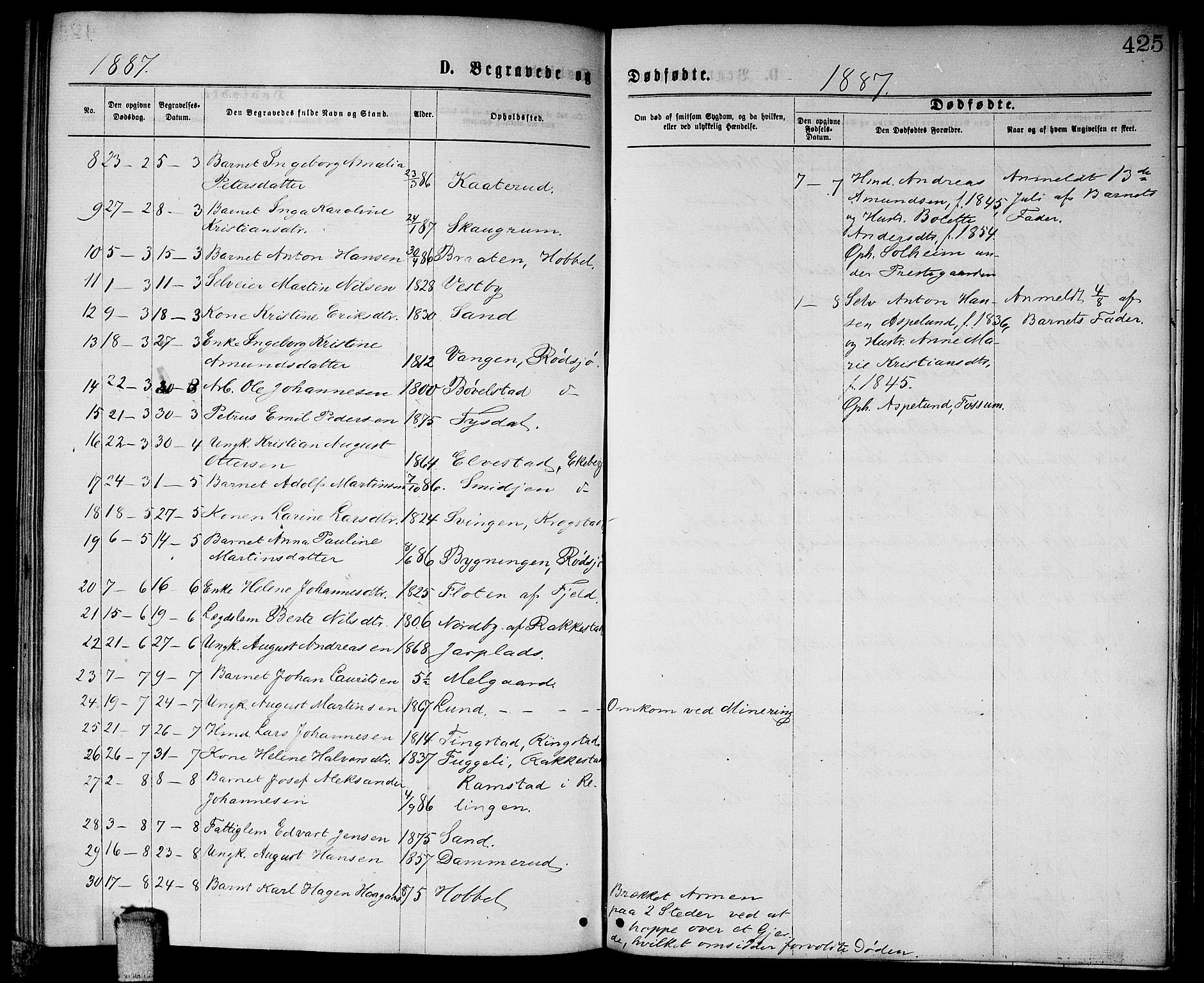 Enebakk prestekontor Kirkebøker, AV/SAO-A-10171c/G/Ga/L0005: Parish register (copy) no. I 5, 1867-1888, p. 425