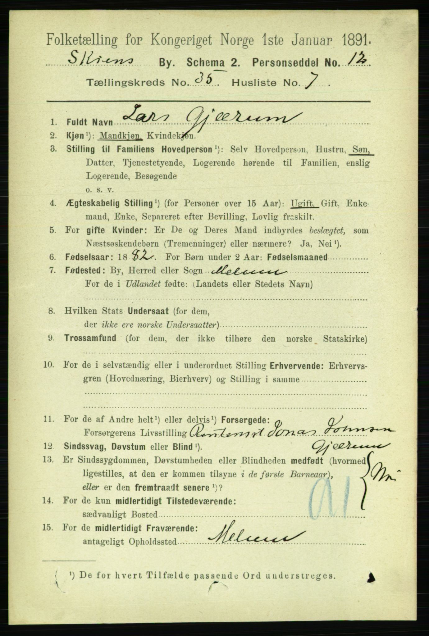 RA, 1891 census for 0806 Skien, 1891, p. 7940