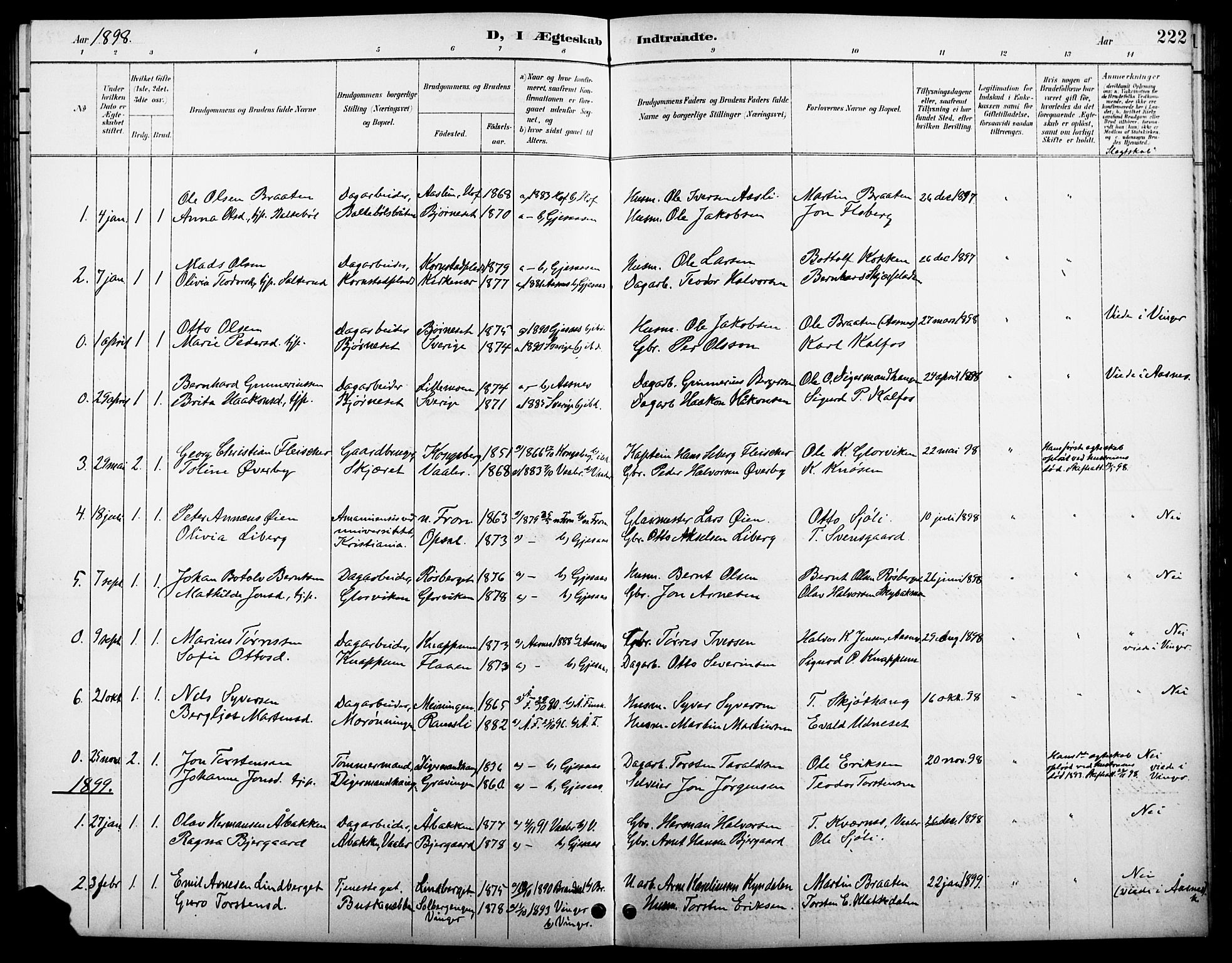 Åsnes prestekontor, SAH/PREST-042/H/Ha/Hab/L0005: Parish register (copy) no. 5, 1895-1920, p. 222