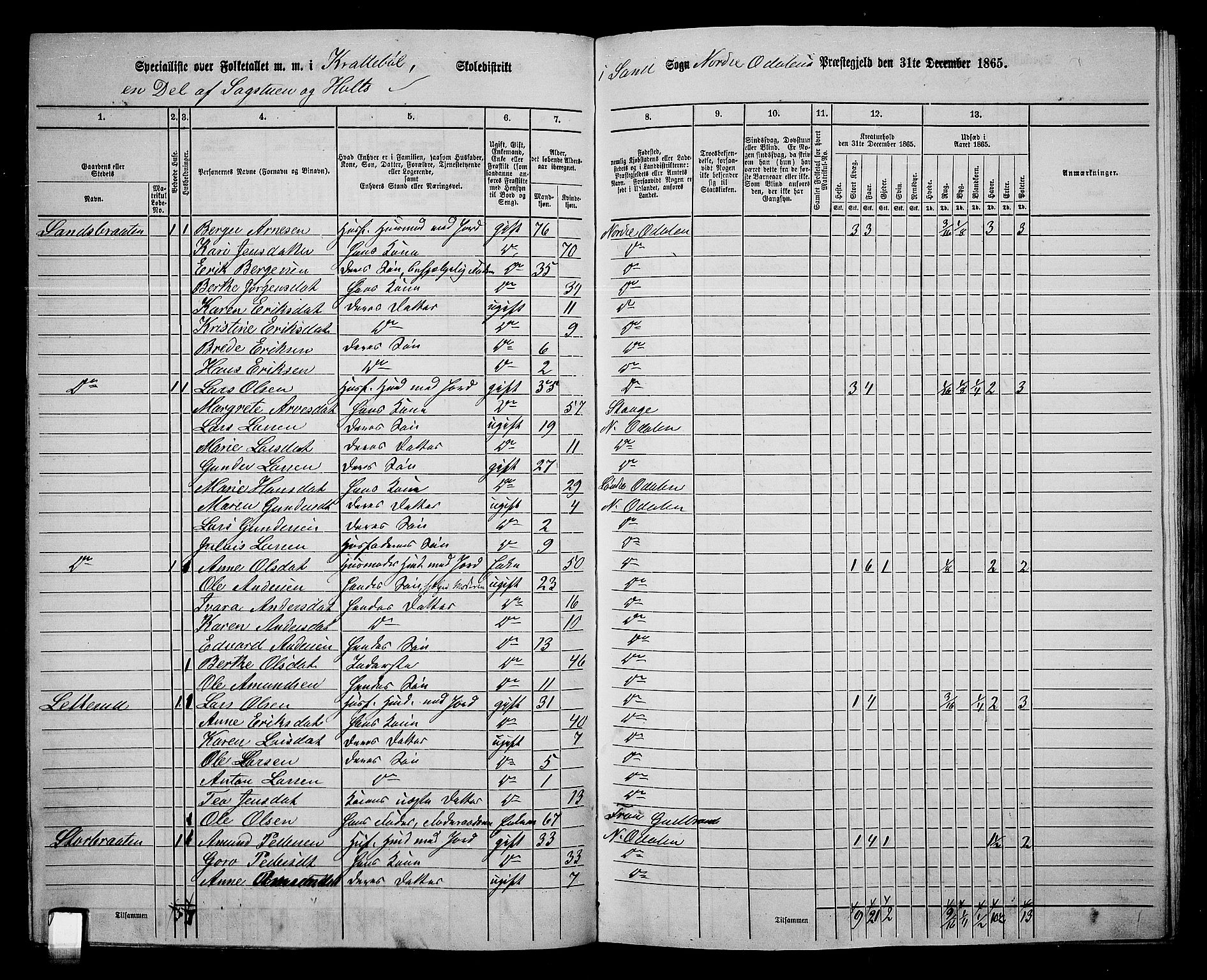 RA, 1865 census for Nord-Odal, 1865, p. 83