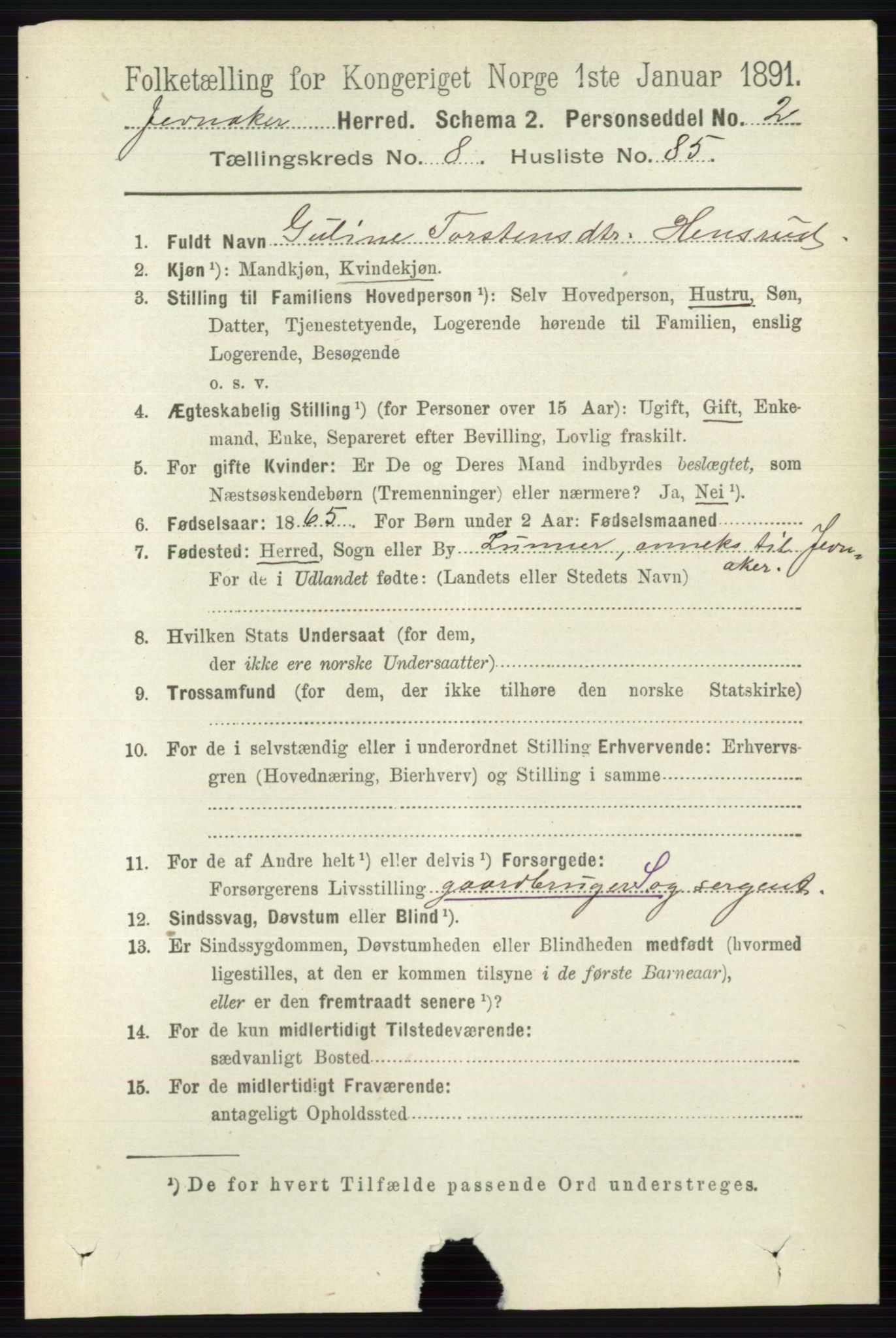 RA, 1891 census for 0532 Jevnaker, 1891, p. 4870