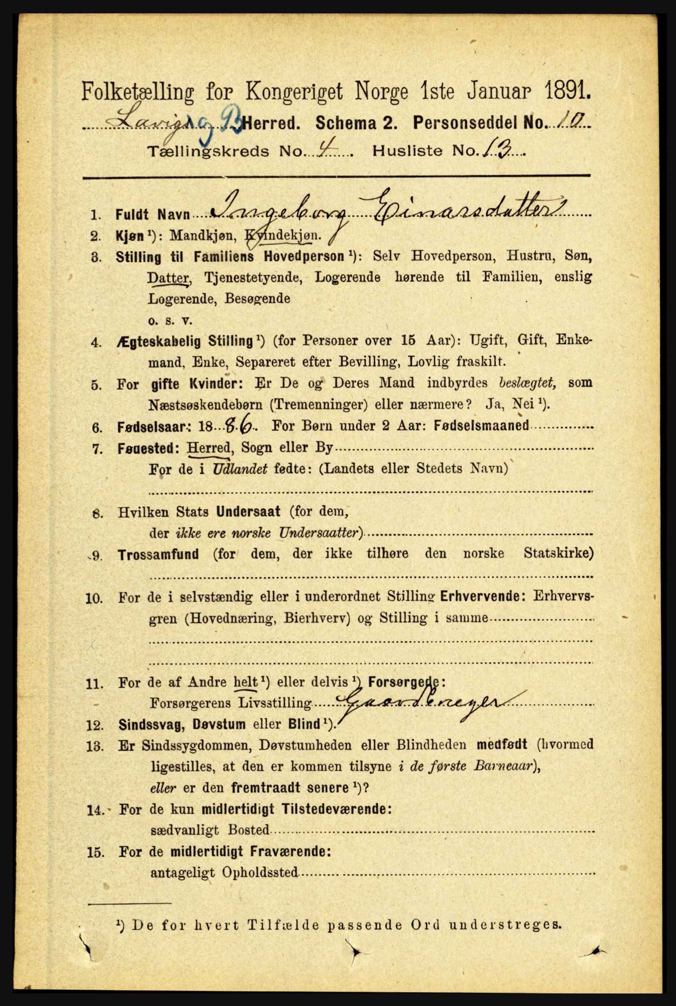 RA, 1891 census for 1415 Lavik og Brekke, 1891, p. 848