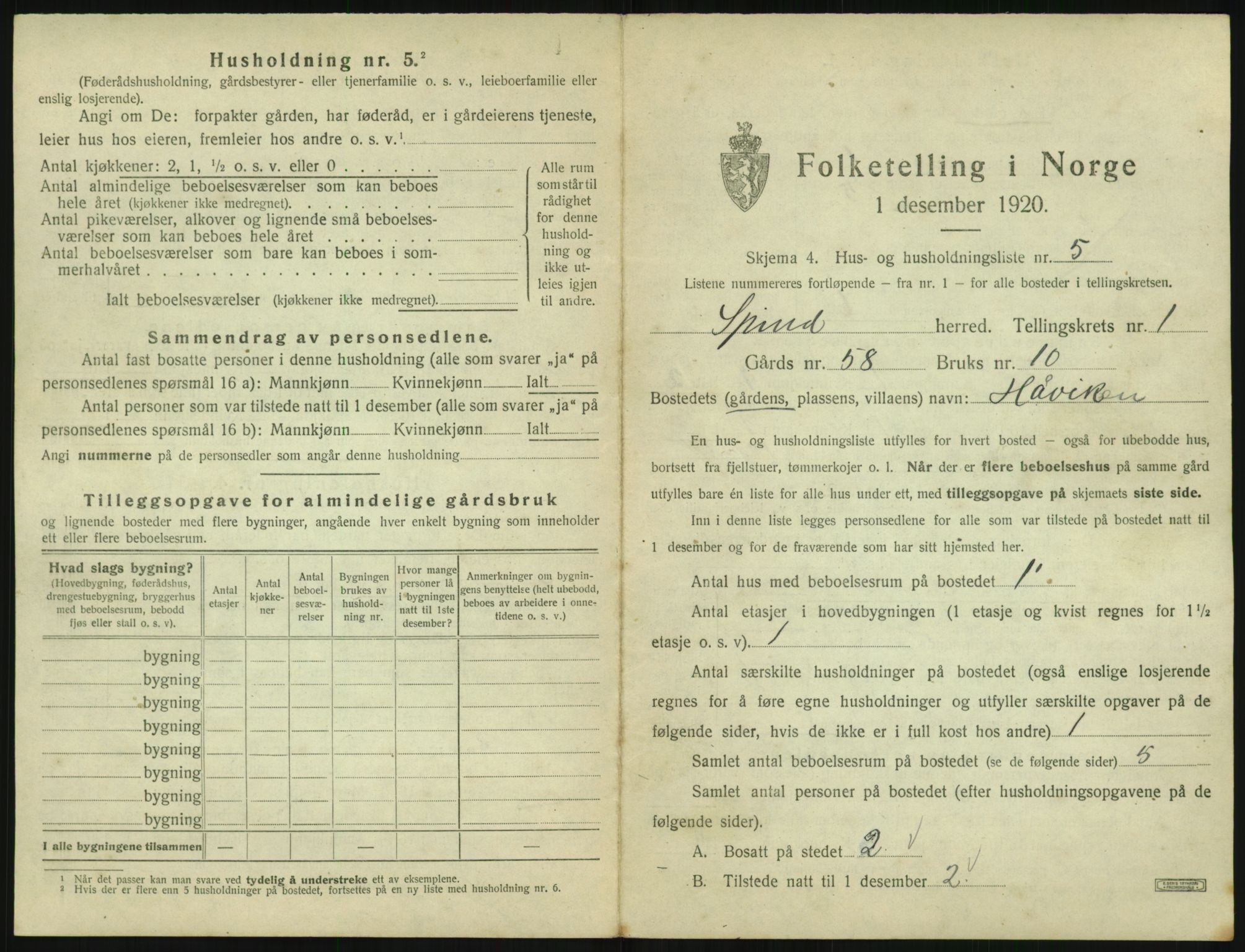 SAK, 1920 census for Spind, 1920, p. 31