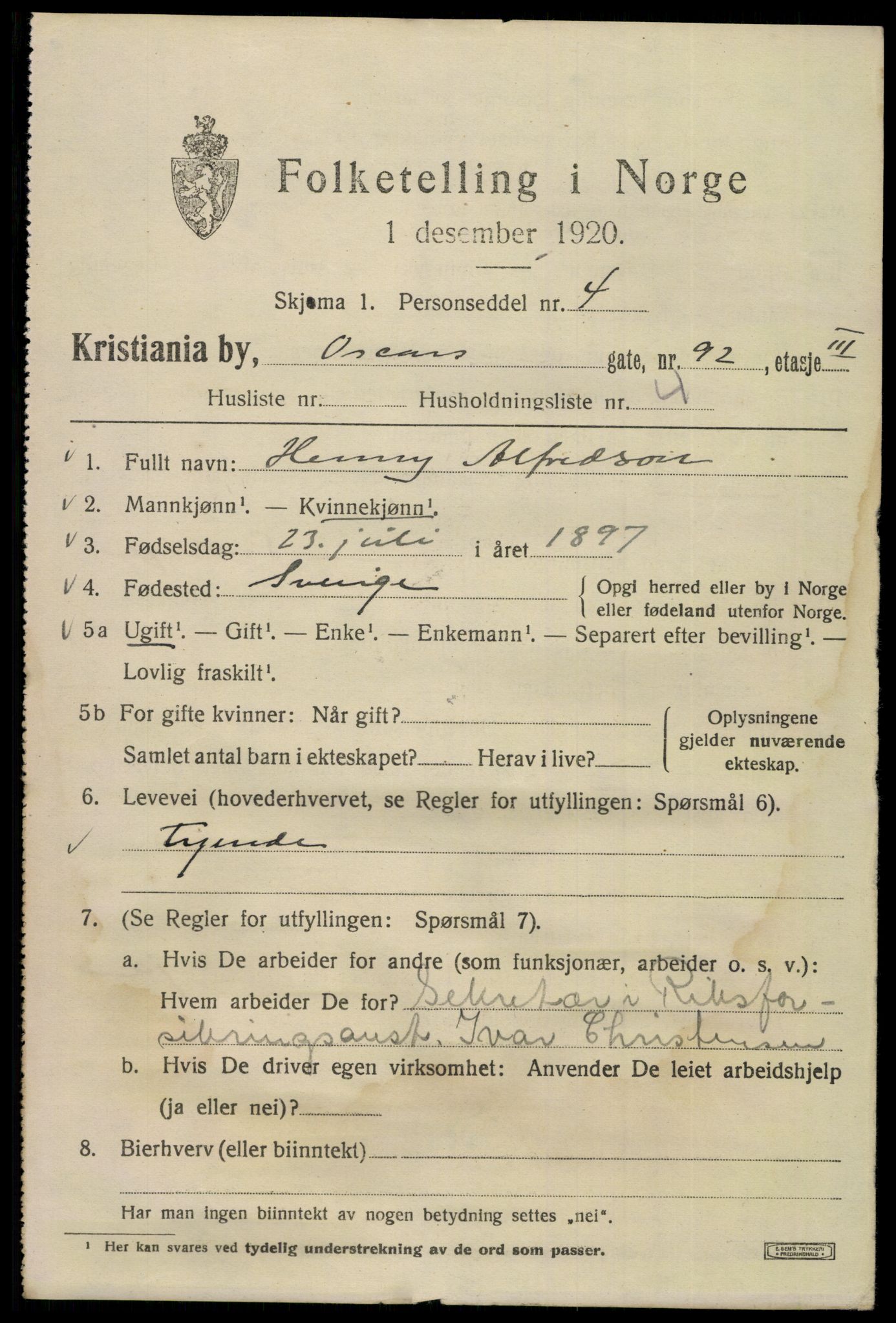 SAO, 1920 census for Kristiania, 1920, p. 439241