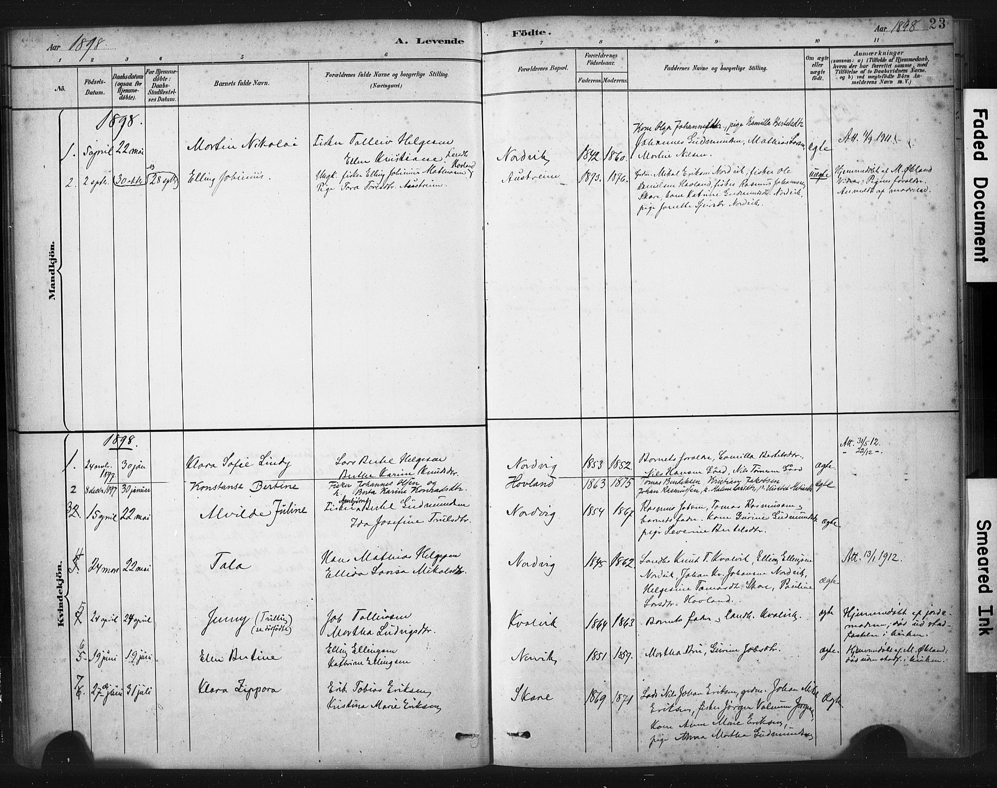 Torvastad sokneprestkontor, AV/SAST-A -101857/H/Ha/Haa/L0016: Parish register (official) no. A 15, 1883-1903, p. 23