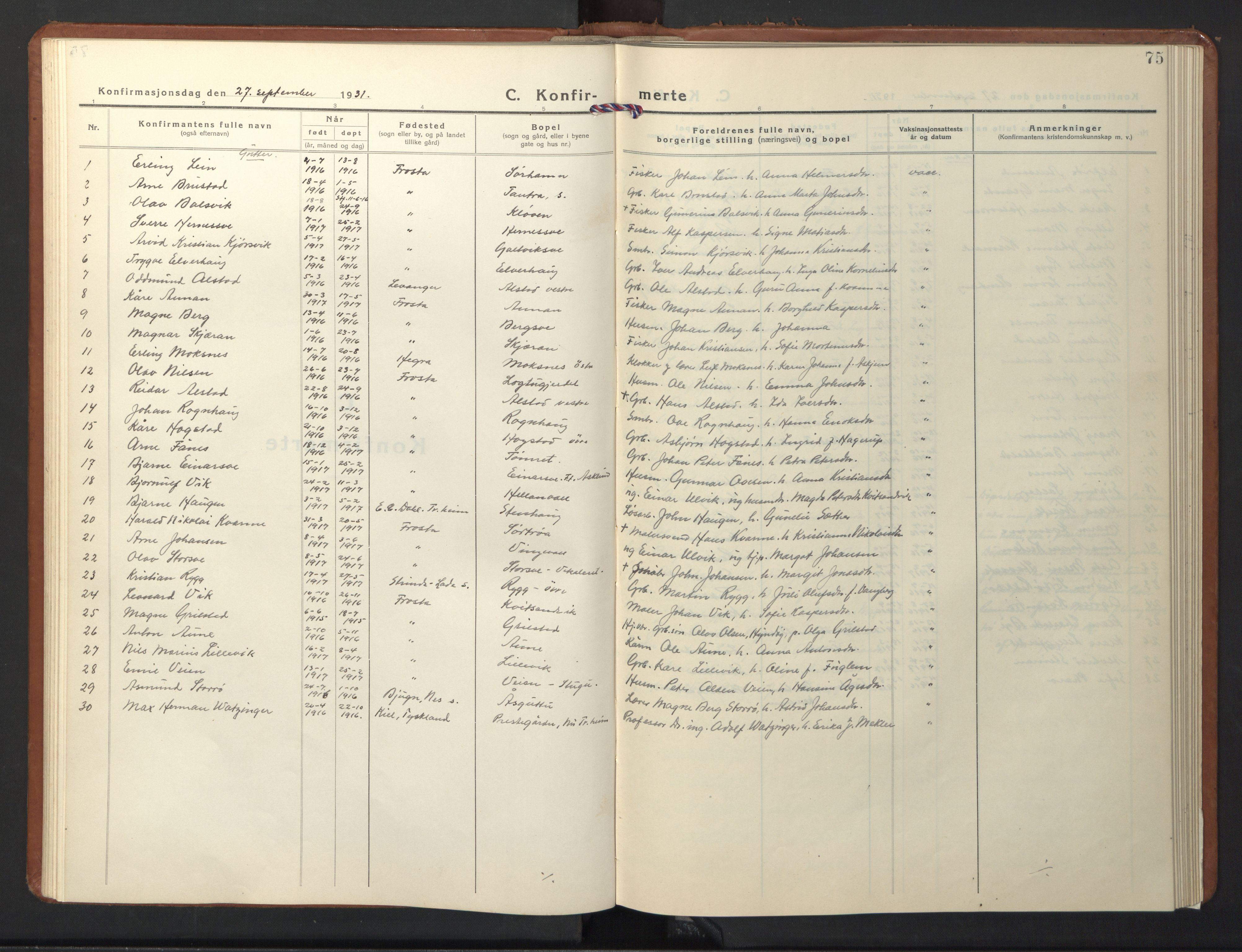 Ministerialprotokoller, klokkerbøker og fødselsregistre - Nord-Trøndelag, SAT/A-1458/713/L0125: Parish register (copy) no. 713C02, 1931-1941, p. 75