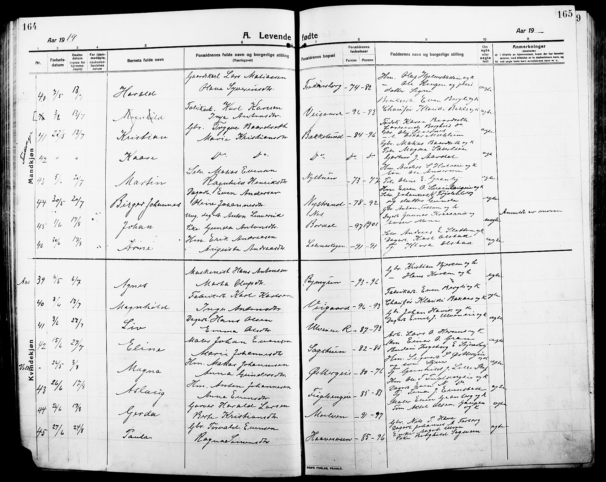 Ringsaker prestekontor, AV/SAH-PREST-014/L/La/L0018: Parish register (copy) no. 18, 1913-1922, p. 164-165