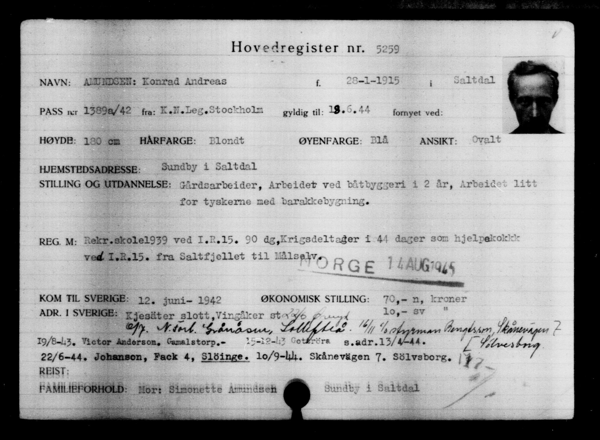 Utenriksstasjonene, Legasjonen i Stockholm, Flyktningkontoret, AV/RA-S-6753/V/Va/L0004: Kjesäterkartoteket, flyktninger med registreringsnr. 3496-6610, 1940-1945, p. 2030