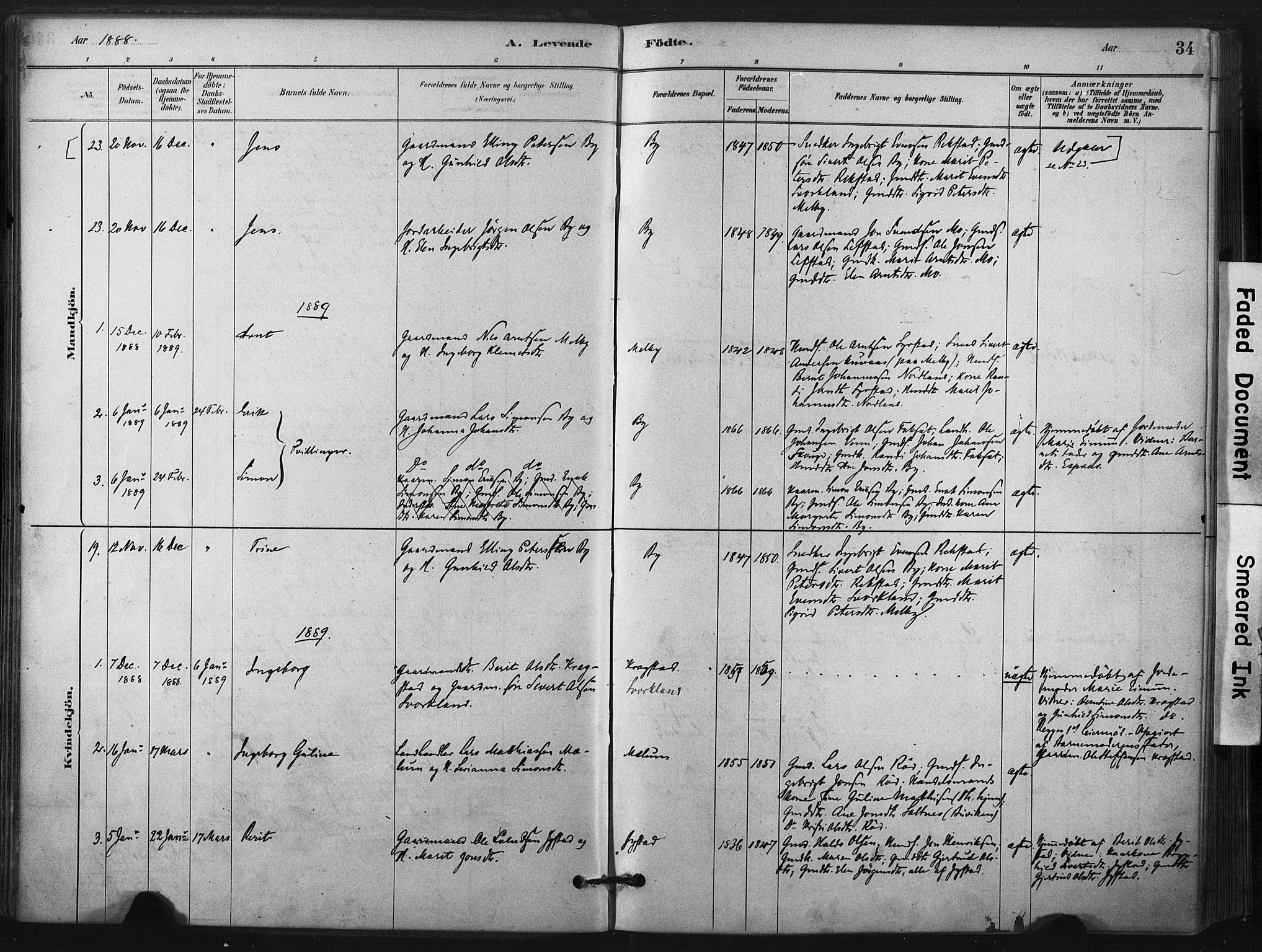 Ministerialprotokoller, klokkerbøker og fødselsregistre - Sør-Trøndelag, SAT/A-1456/667/L0795: Parish register (official) no. 667A03, 1879-1907, p. 34