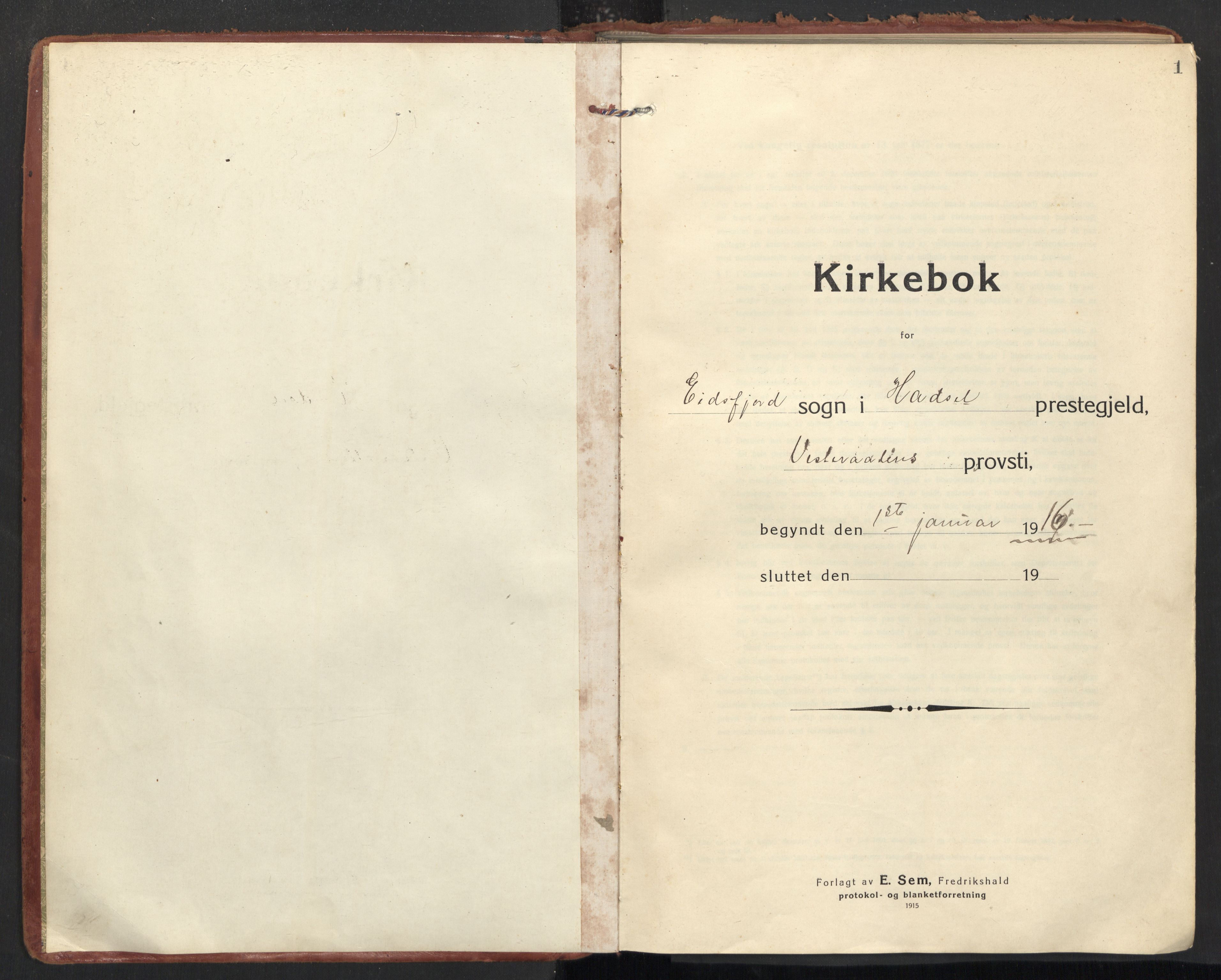 Ministerialprotokoller, klokkerbøker og fødselsregistre - Nordland, SAT/A-1459/890/L1288: Parish register (official) no. 890A03, 1915-1925, p. 1