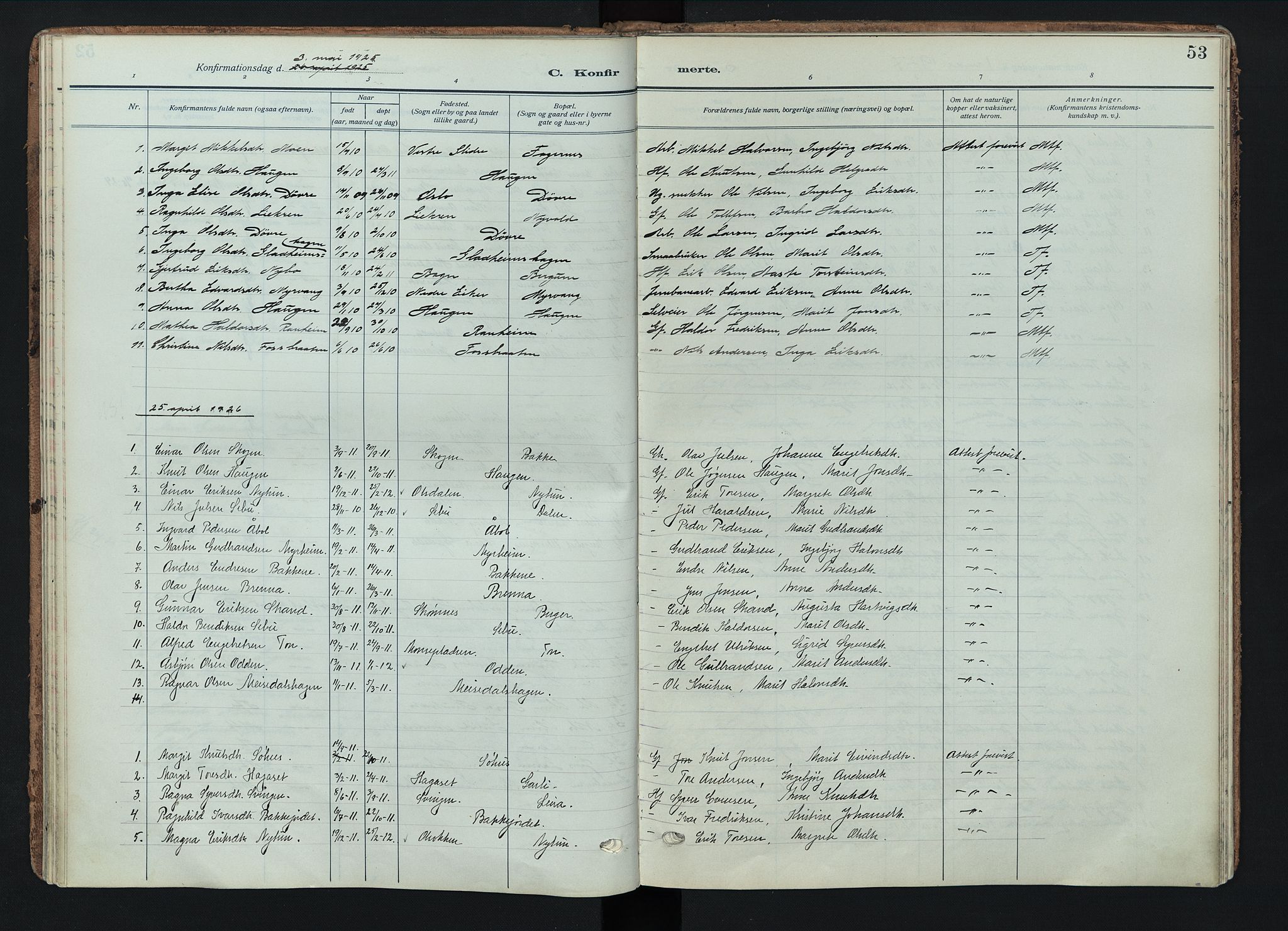 Nord-Aurdal prestekontor, SAH/PREST-132/H/Ha/Haa/L0018: Parish register (official) no. 18, 1915-1935, p. 53