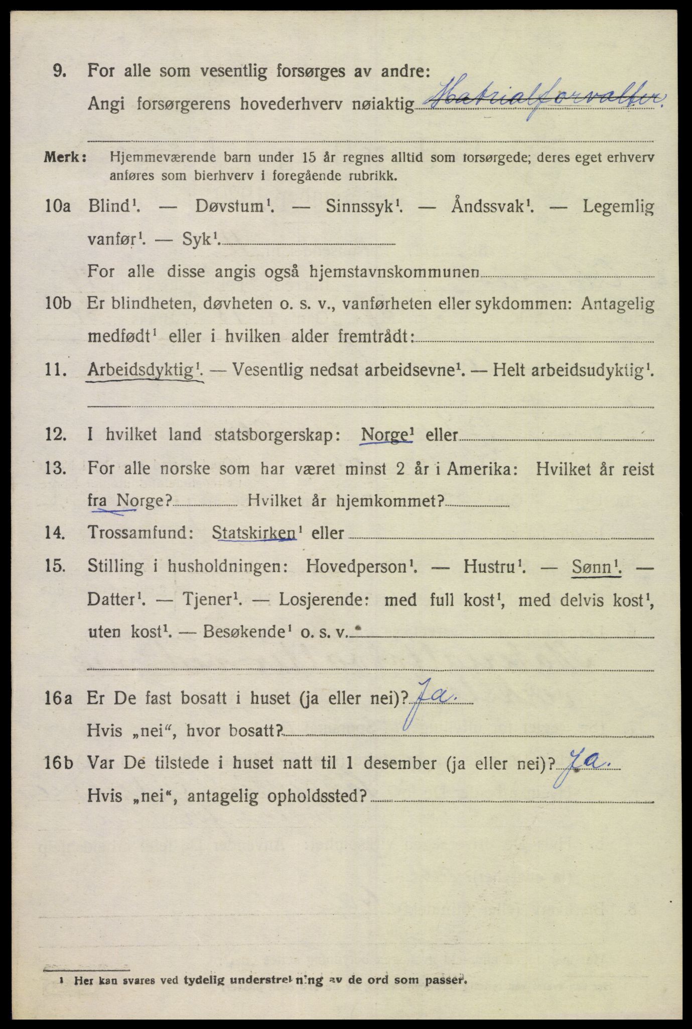 SAK, 1920 census for Oddernes, 1920, p. 9642