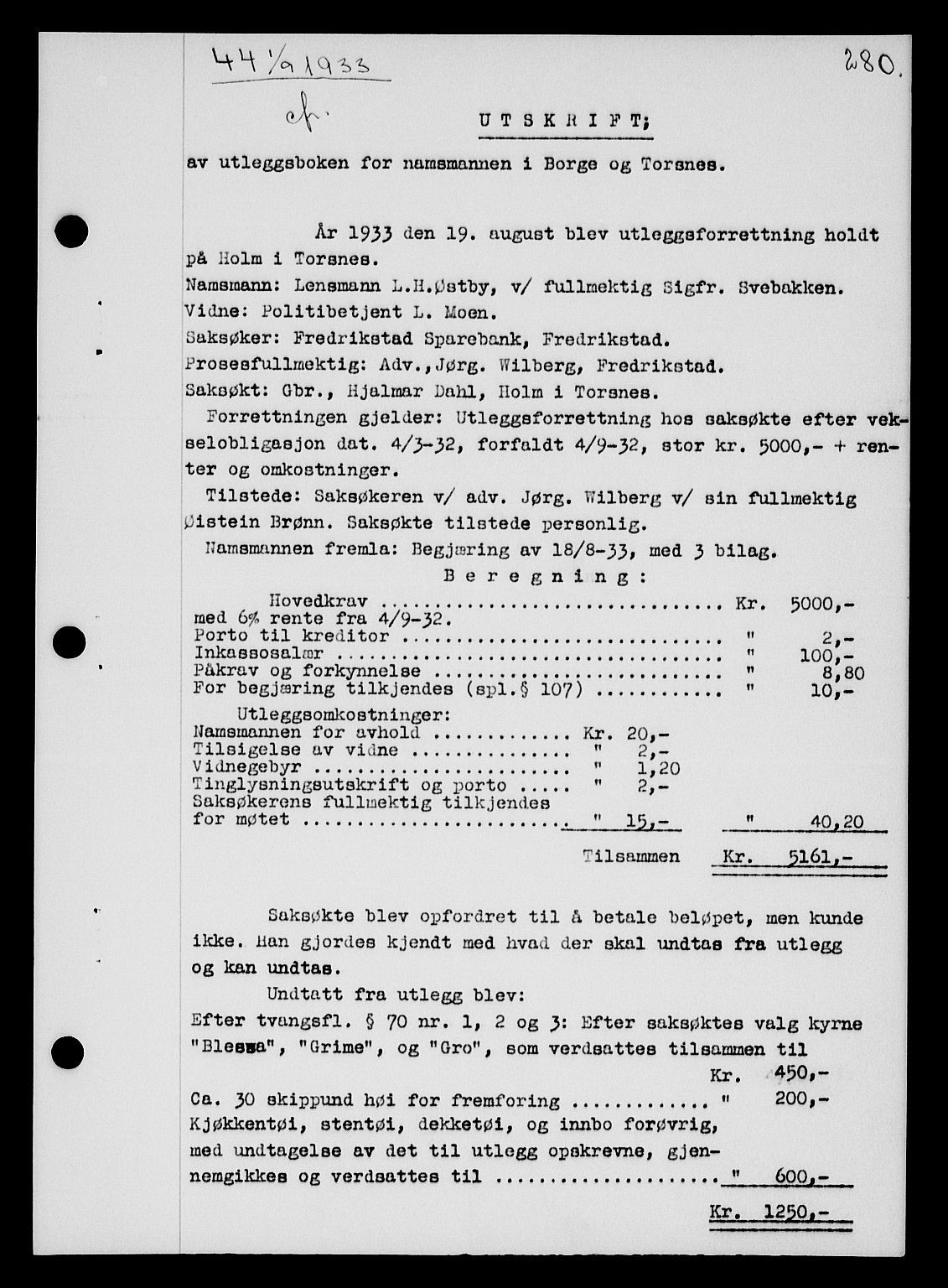 Tune sorenskriveri, SAO/A-10470/G/Gb/Gbb/L0004: Mortgage book no. II 20-24, 1933-1935, Deed date: 01.09.1933