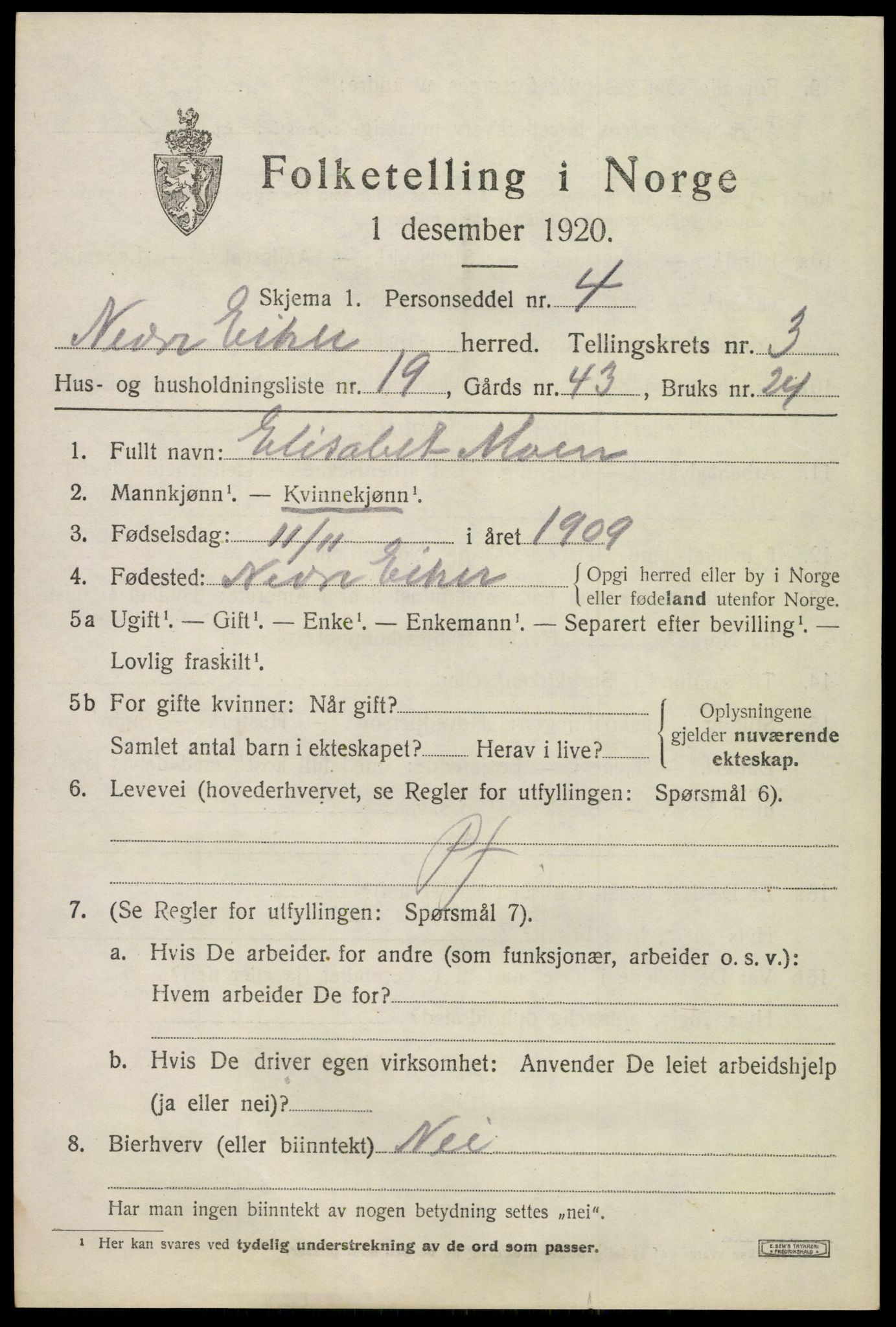 SAKO, 1920 census for Nedre Eiker, 1920, p. 4525